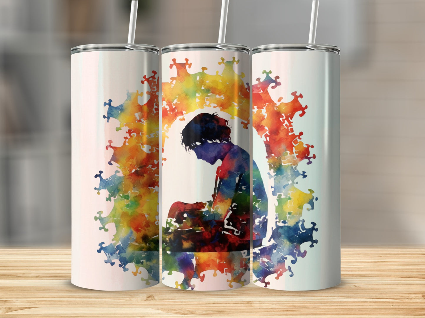 Colorful Abstract Puzzle Silhouette Design Tumbler