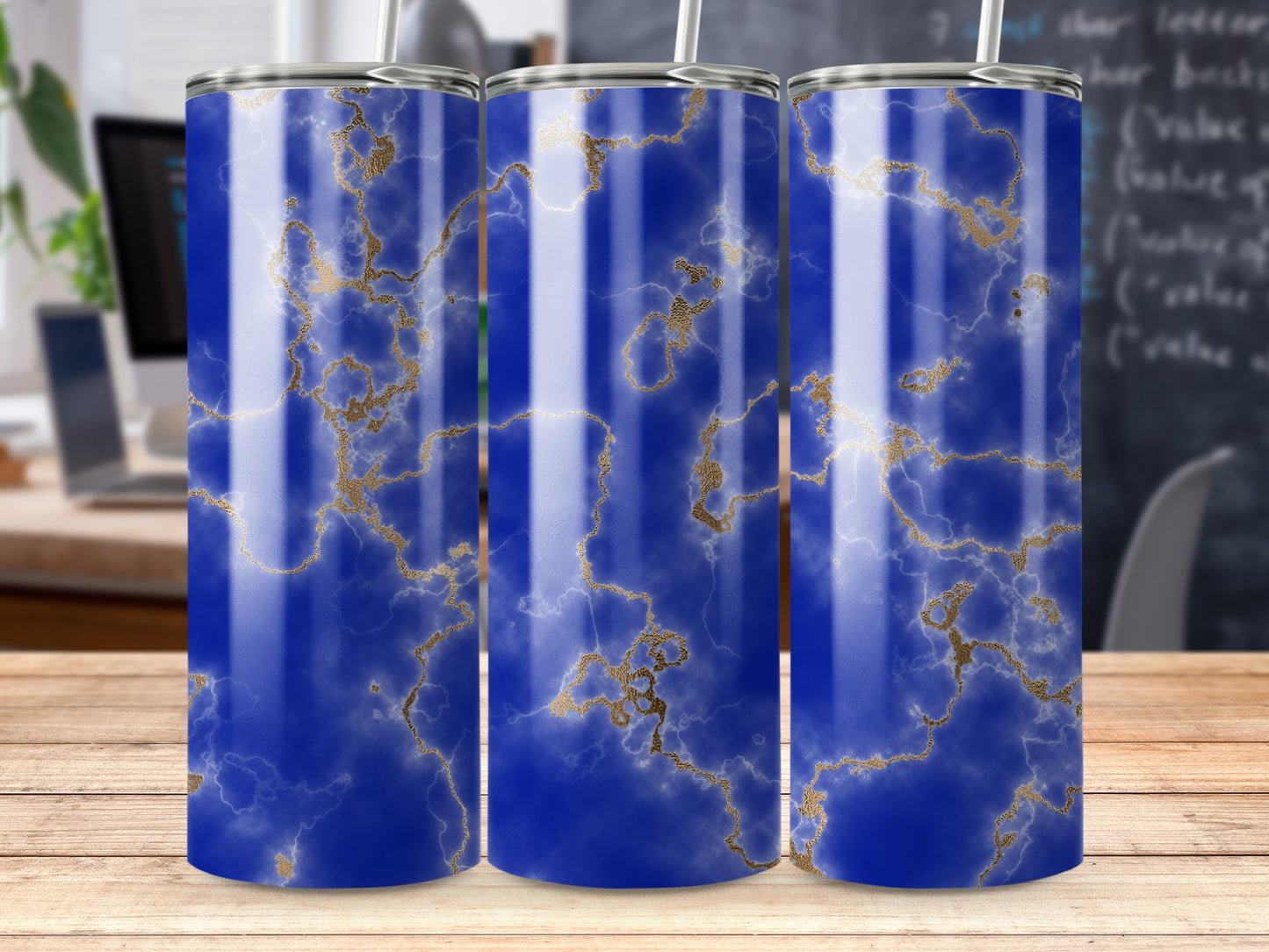 Blue Gold Marble Swirl Abstract Design Tumbler product type