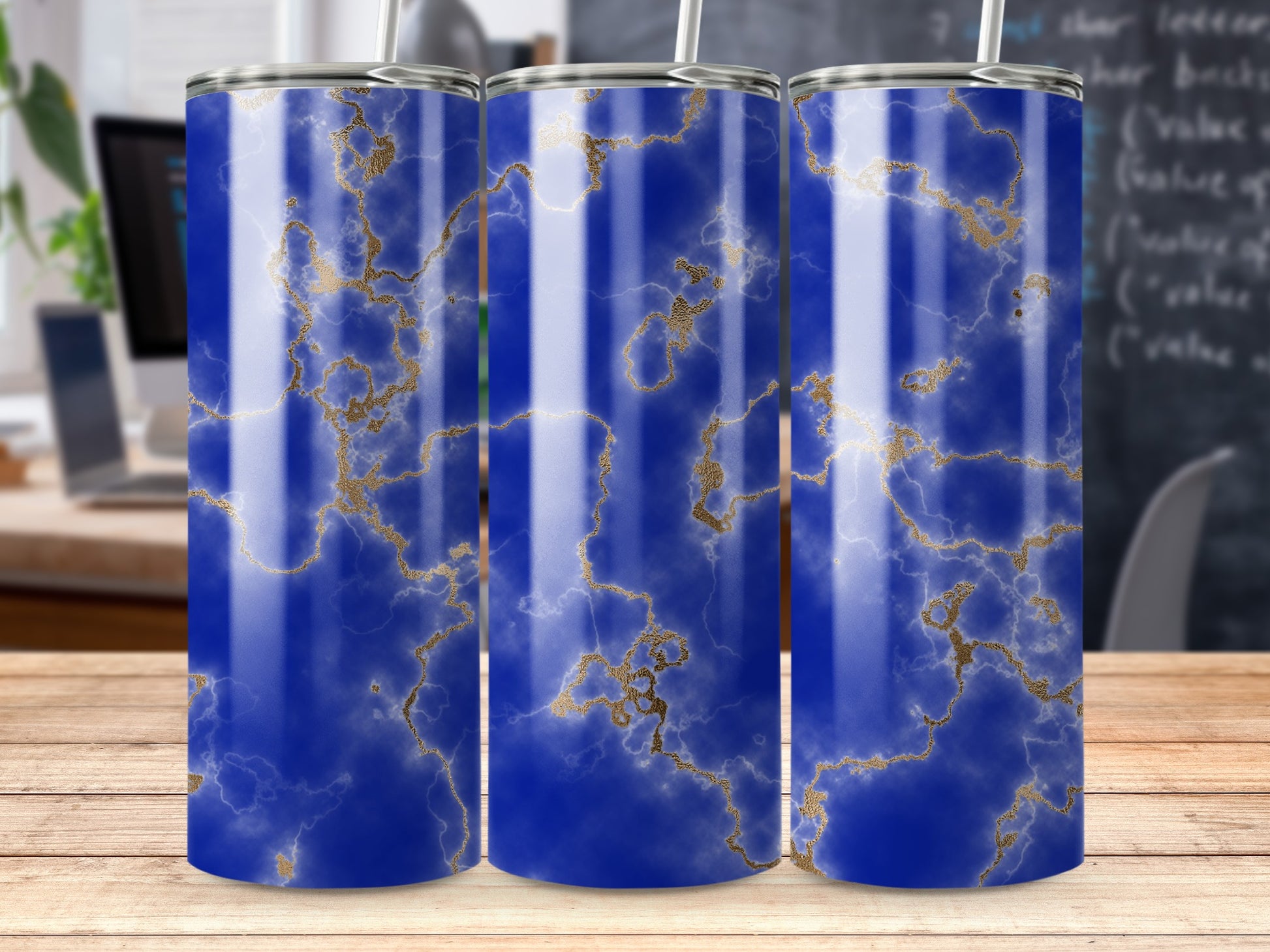 Blue Gold Marble Swirl Abstract Design Tumbler product type