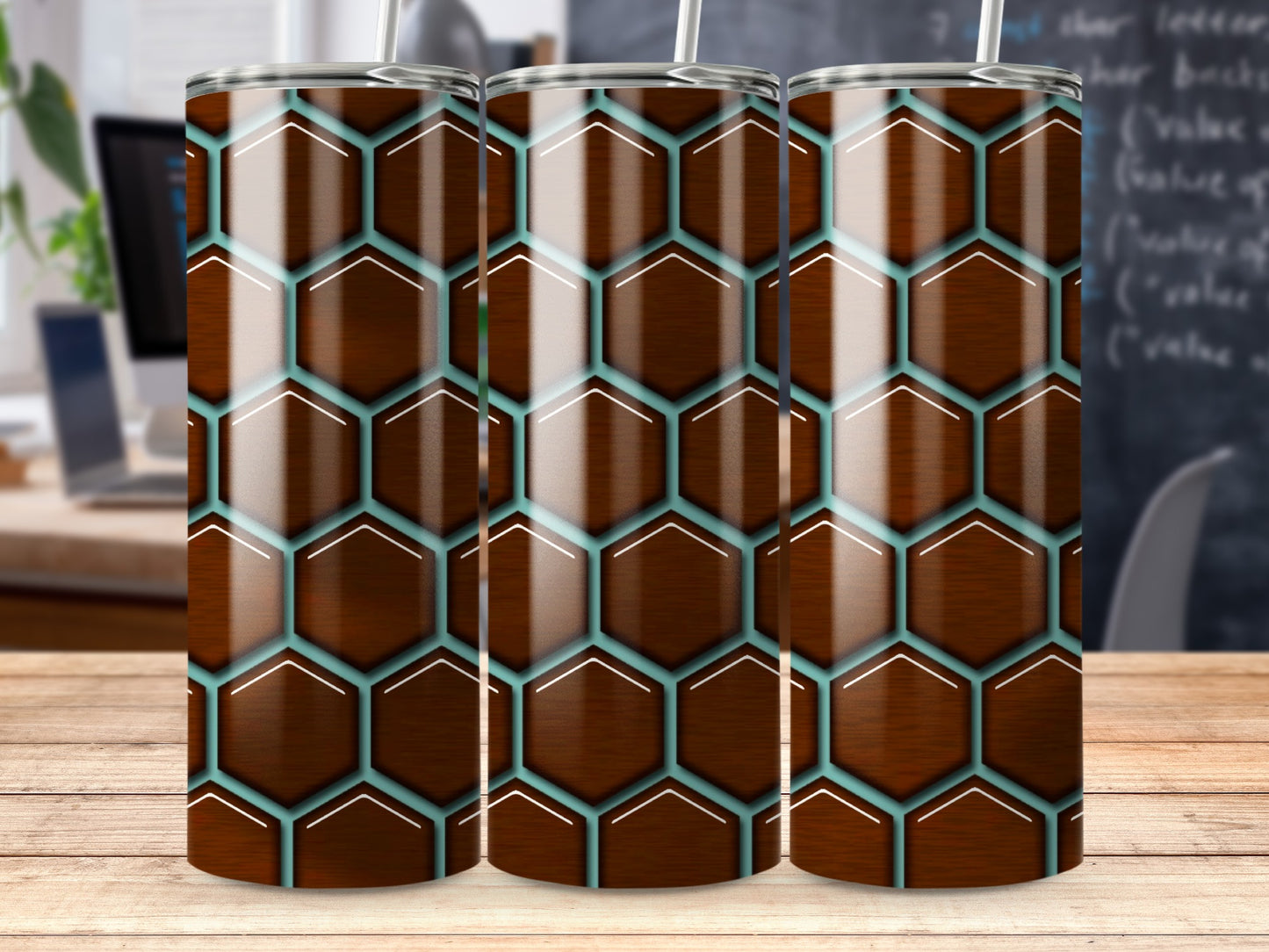 Hexagonal Wood On Aqua Pattern Illustration Tumblers