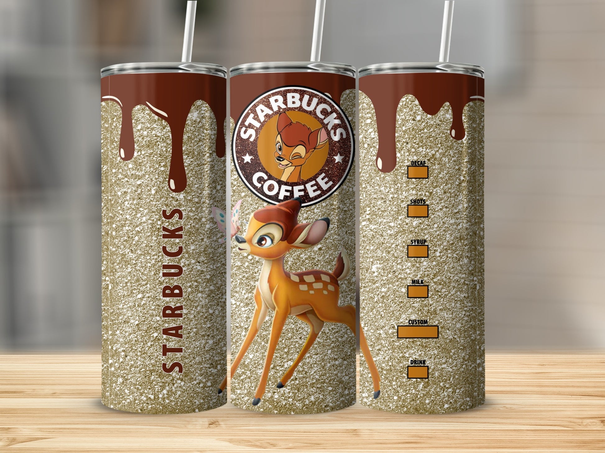 Starbucks Coffee Bambi Glitter Design Tumbler