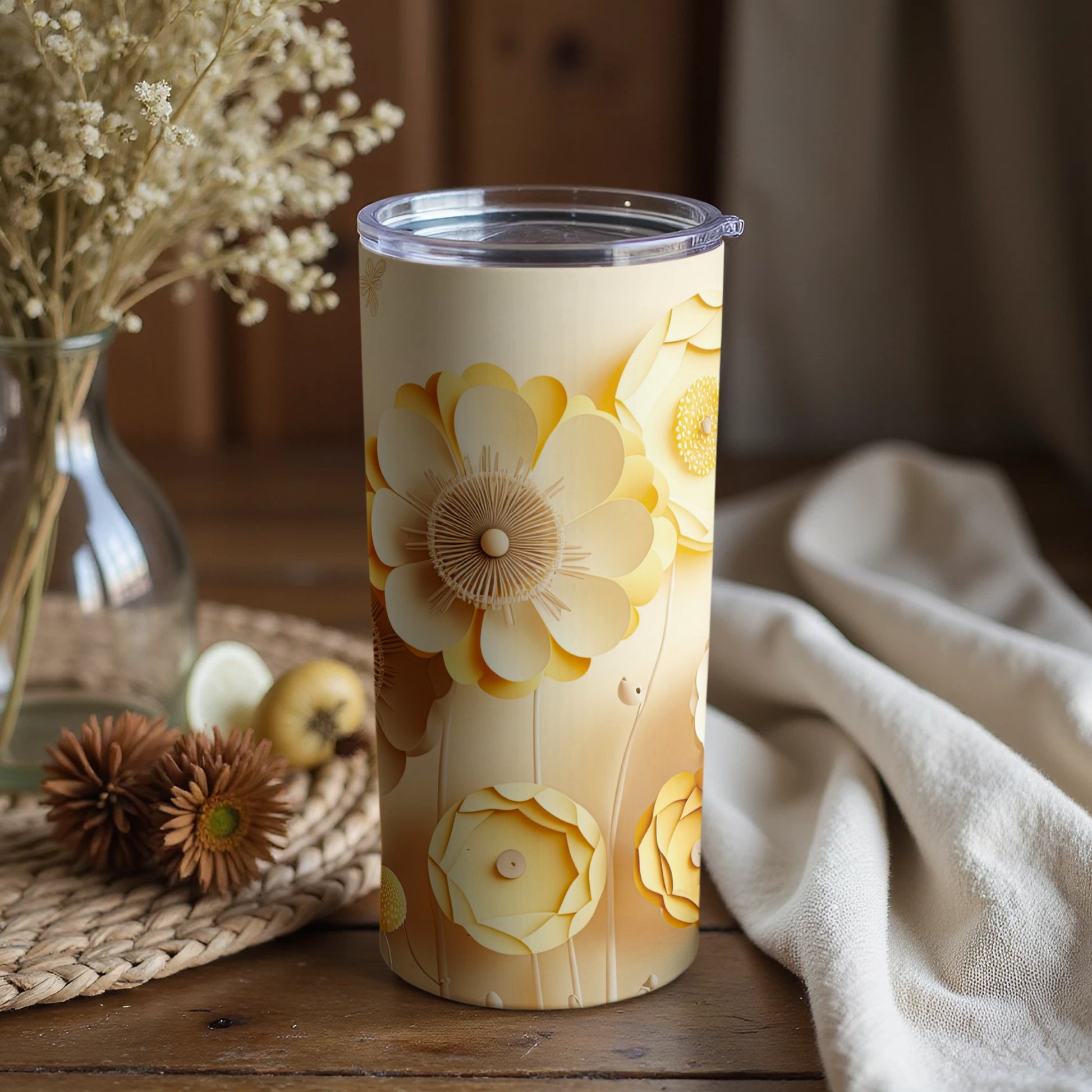 Floral Artwork Insulated Tumbler for Beverages