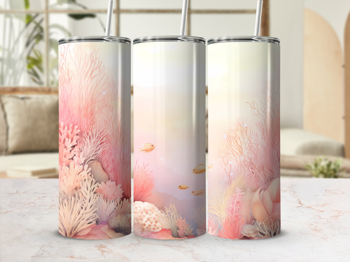 Vibrant Coral Reef Ocean Fish Underwater Scene Pink Tumbler product type
