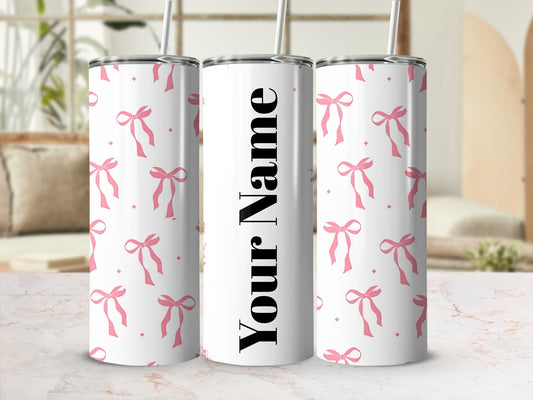 Personalized Pink Bow Pattern Custom Tumbler Cup