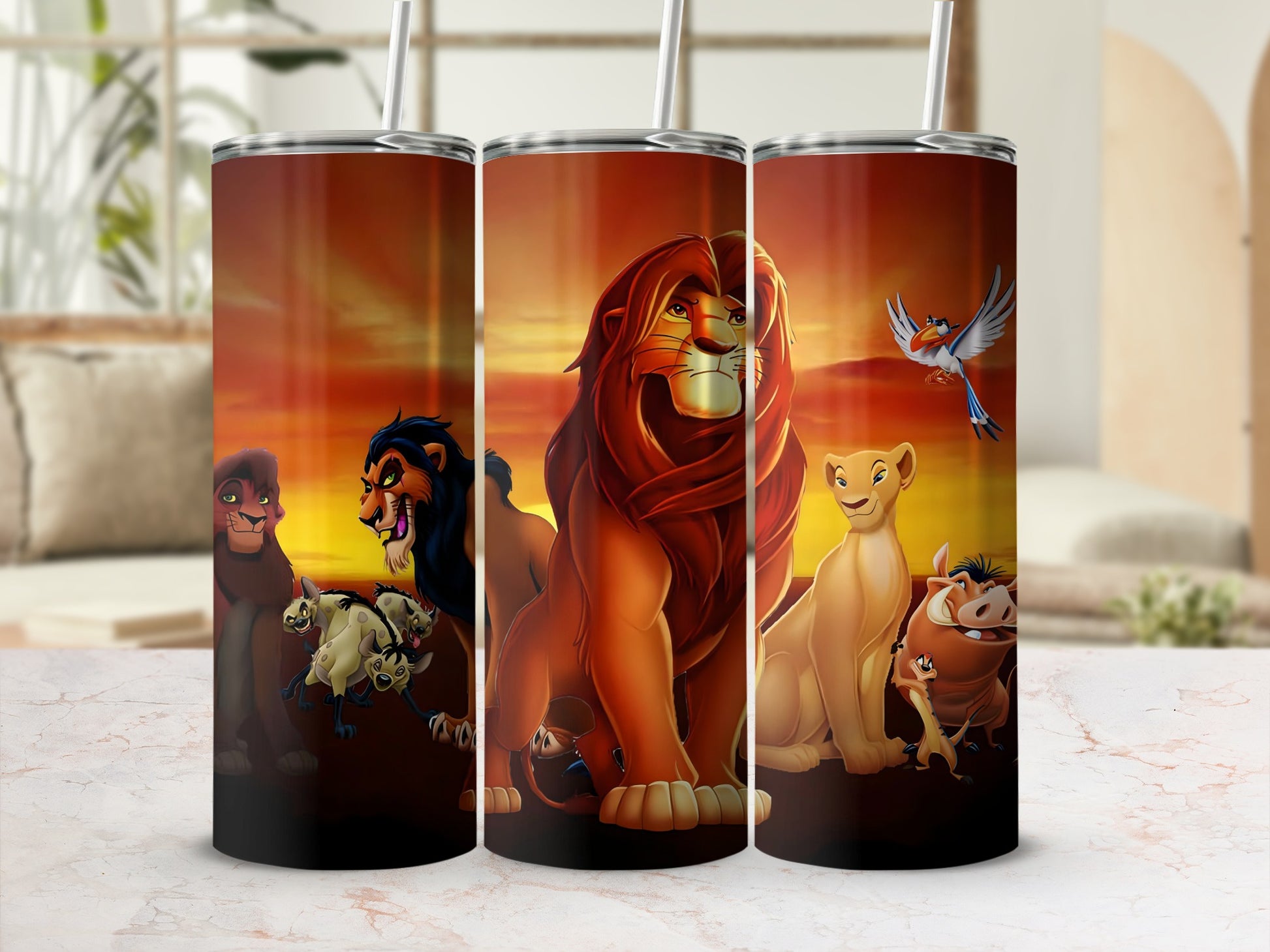 Lion King Themed Tumbler with Characters Scene Design