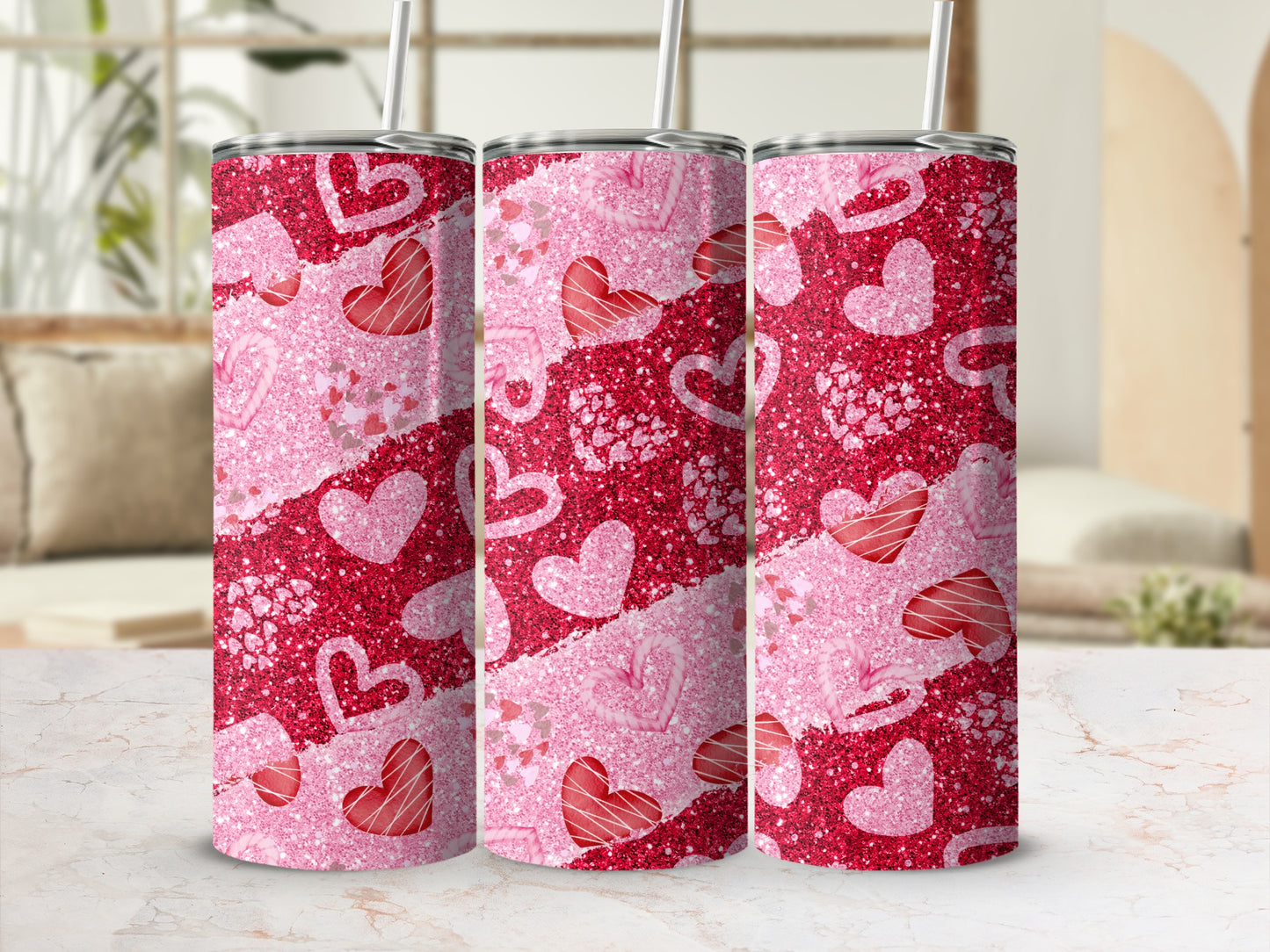 Sparkling Red Pink Glitter Hearts Design Tumbler product type