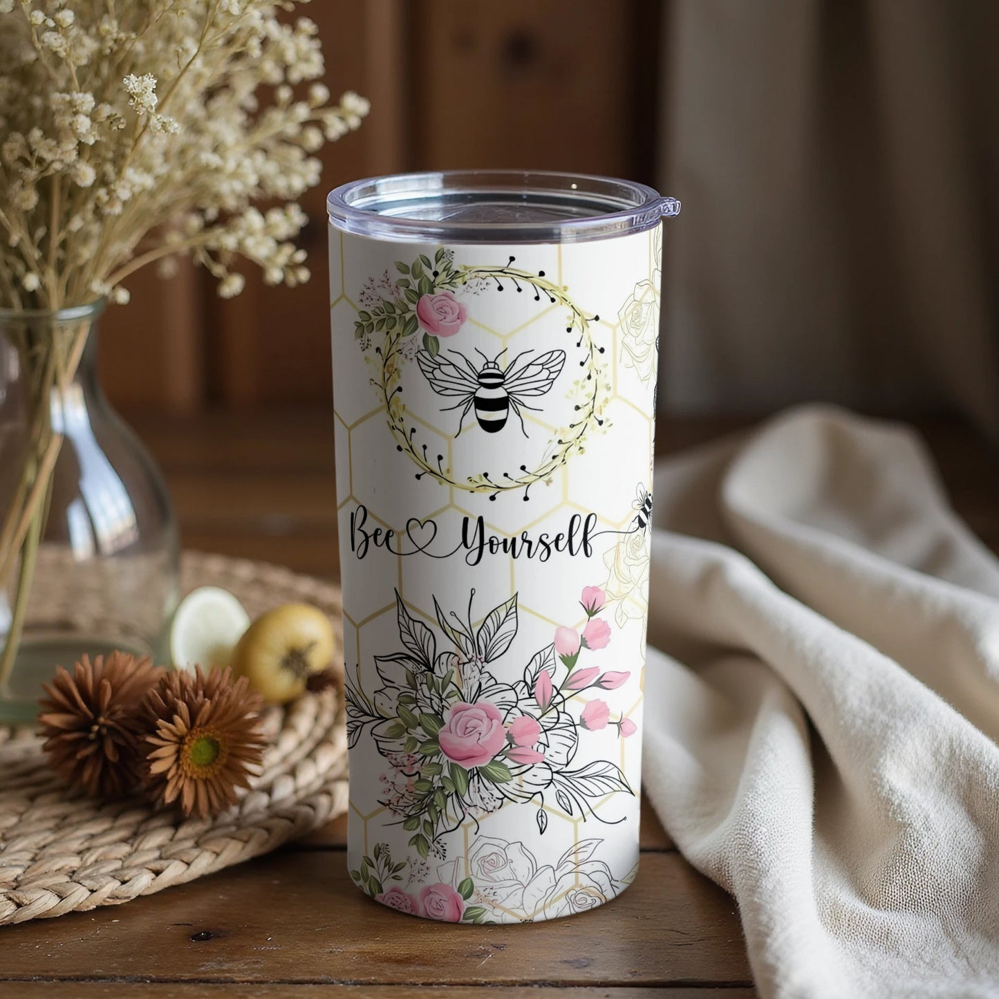 Bee Yourself Floral Theme Insulated Tumbler