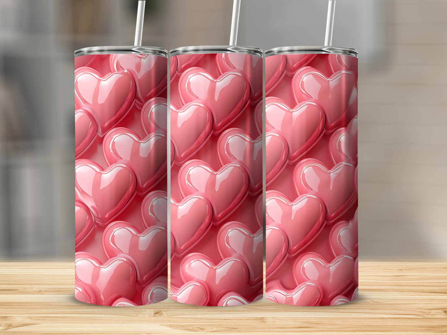 Pink Glossy 3D Hearts Pattern Tumbler Design product type