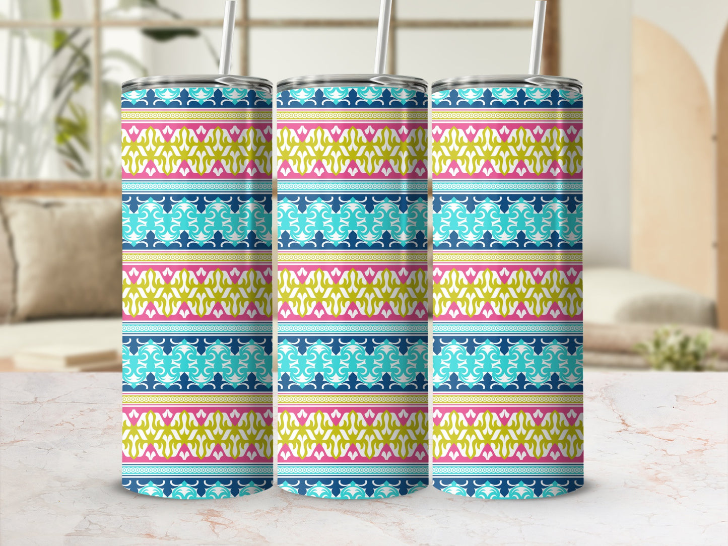 Colorful Patterned Tall Drink Insulated Tumbler Set