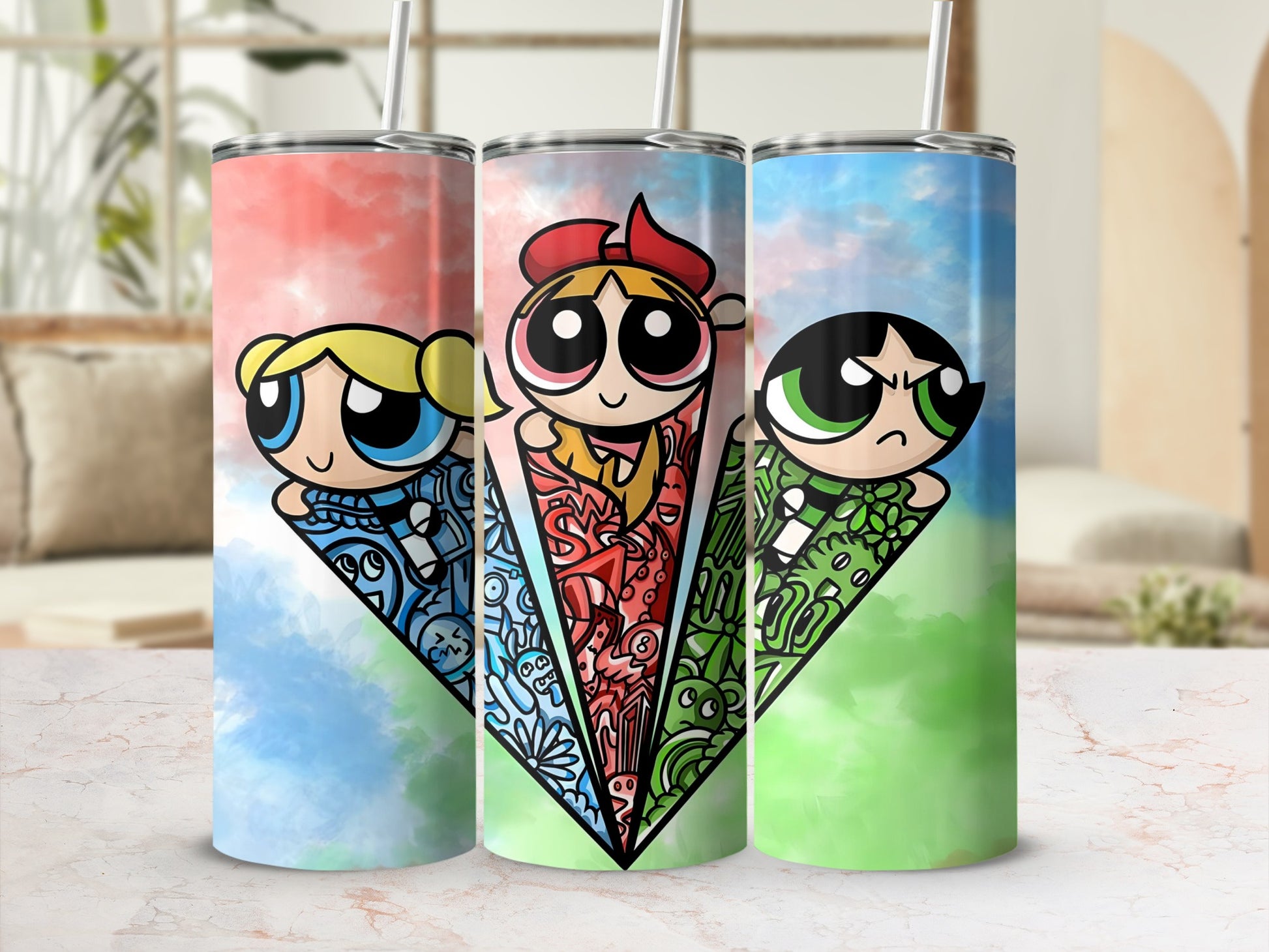 Colorful Powerpuff Girls Insulated Tumblers Set