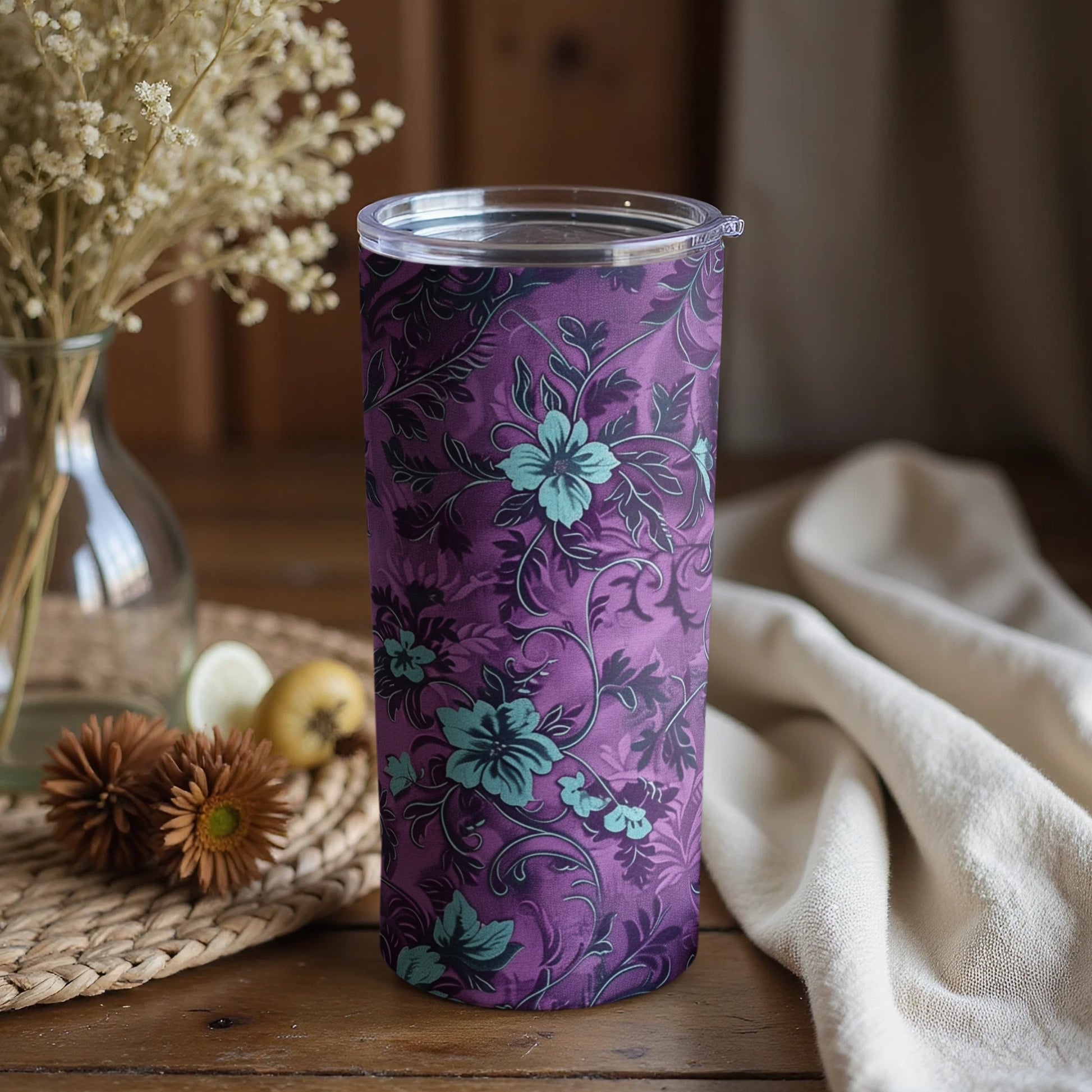 Elegant Floral Design Purple and Teal Tumbler Product