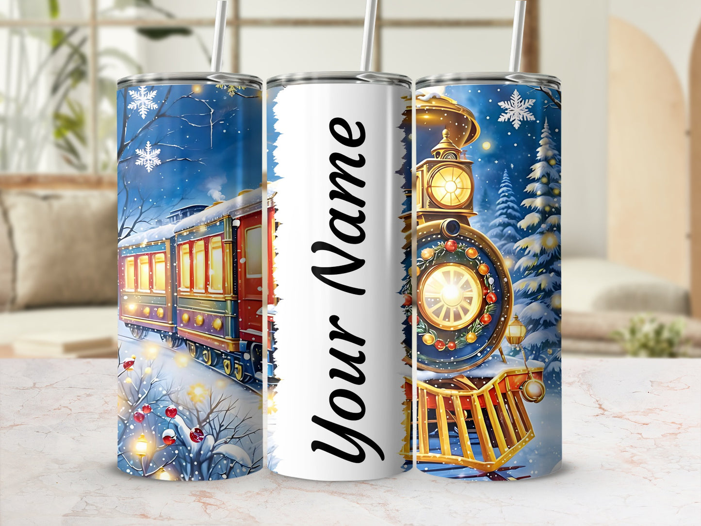 Personalized Christmas Holiday Train Tumbler