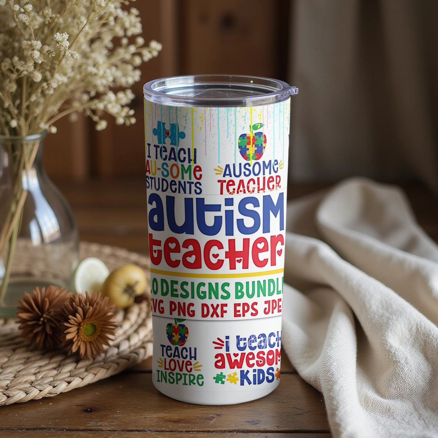 Colorful Autism Teacher Inspirational Tumbler