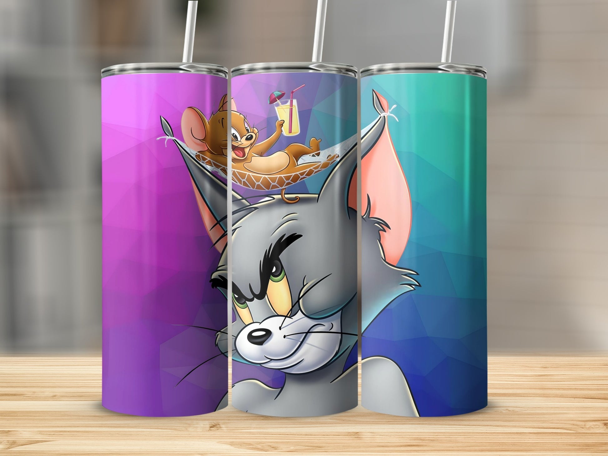 Tom and Jerry Graphic Tumbler with Straws