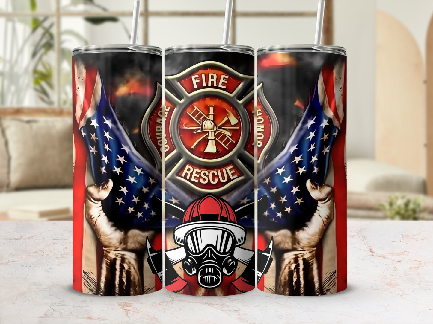 Fire Rescue Themed Patriotic Tumbler Flask