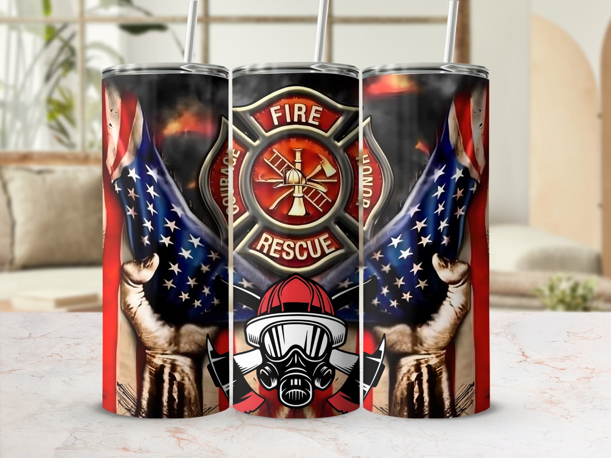 Fire Rescue Themed Patriotic Tumbler Flask
