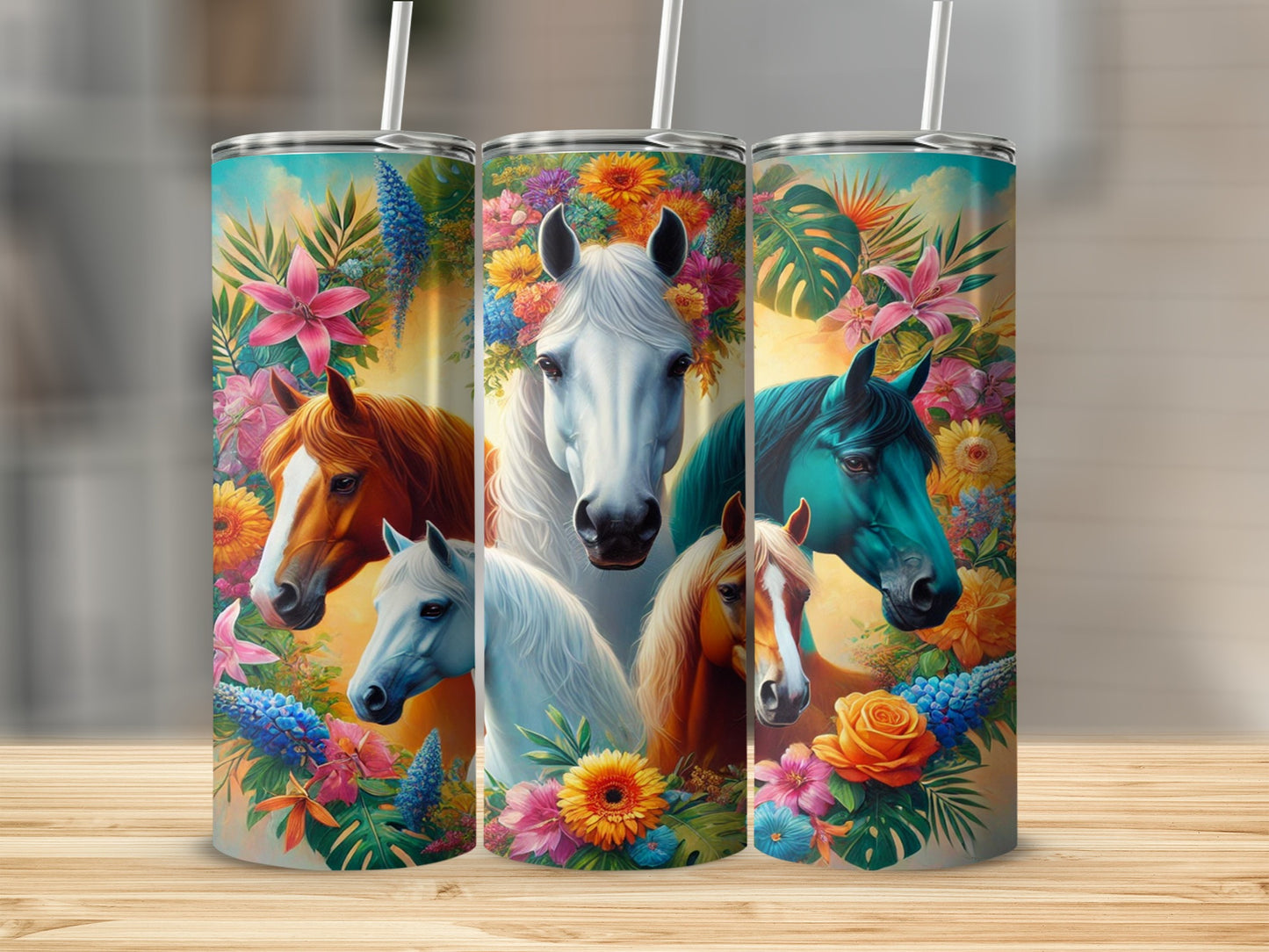 Vibrant Horse Art Insulated Tumblers Equestrian Drinkware