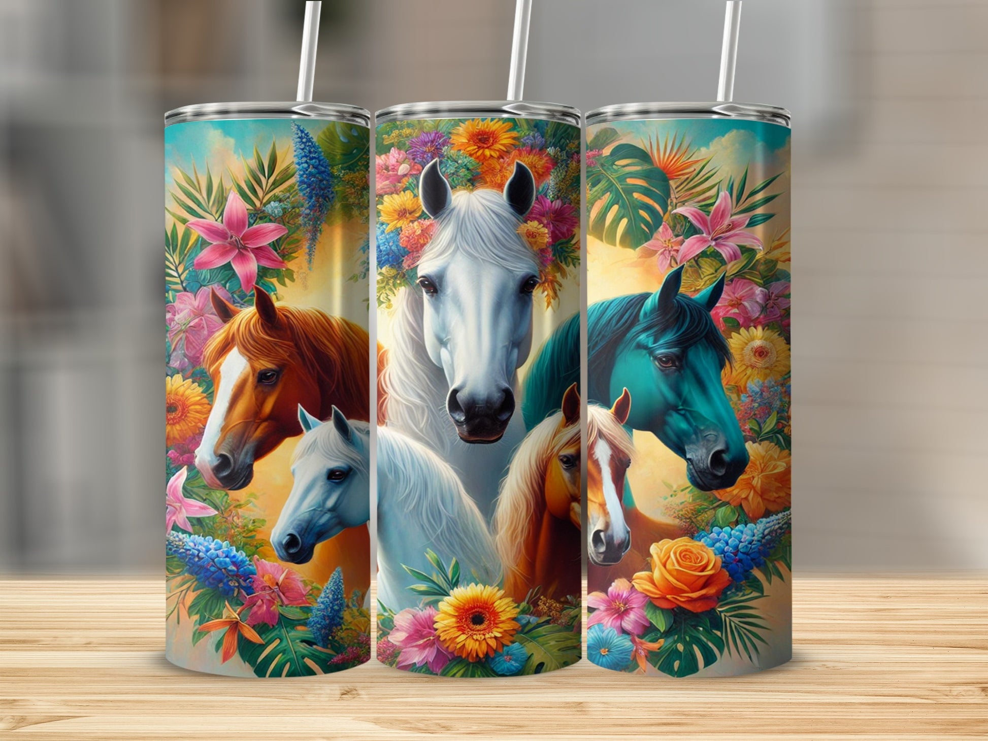 Vibrant Horse Art Insulated Tumblers Equestrian Drinkware
