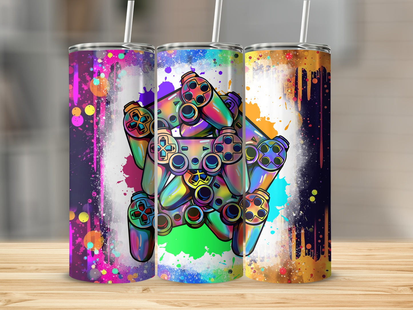 Vibrant Gaming Controller Art Tumblers for Gamers
