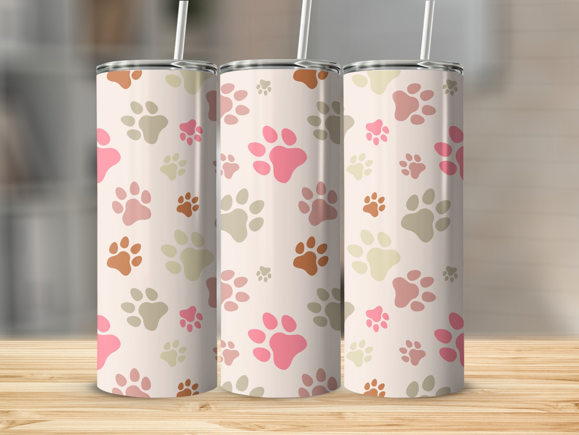 Colorful Paw Print Patterned Insulated Tumbler Product