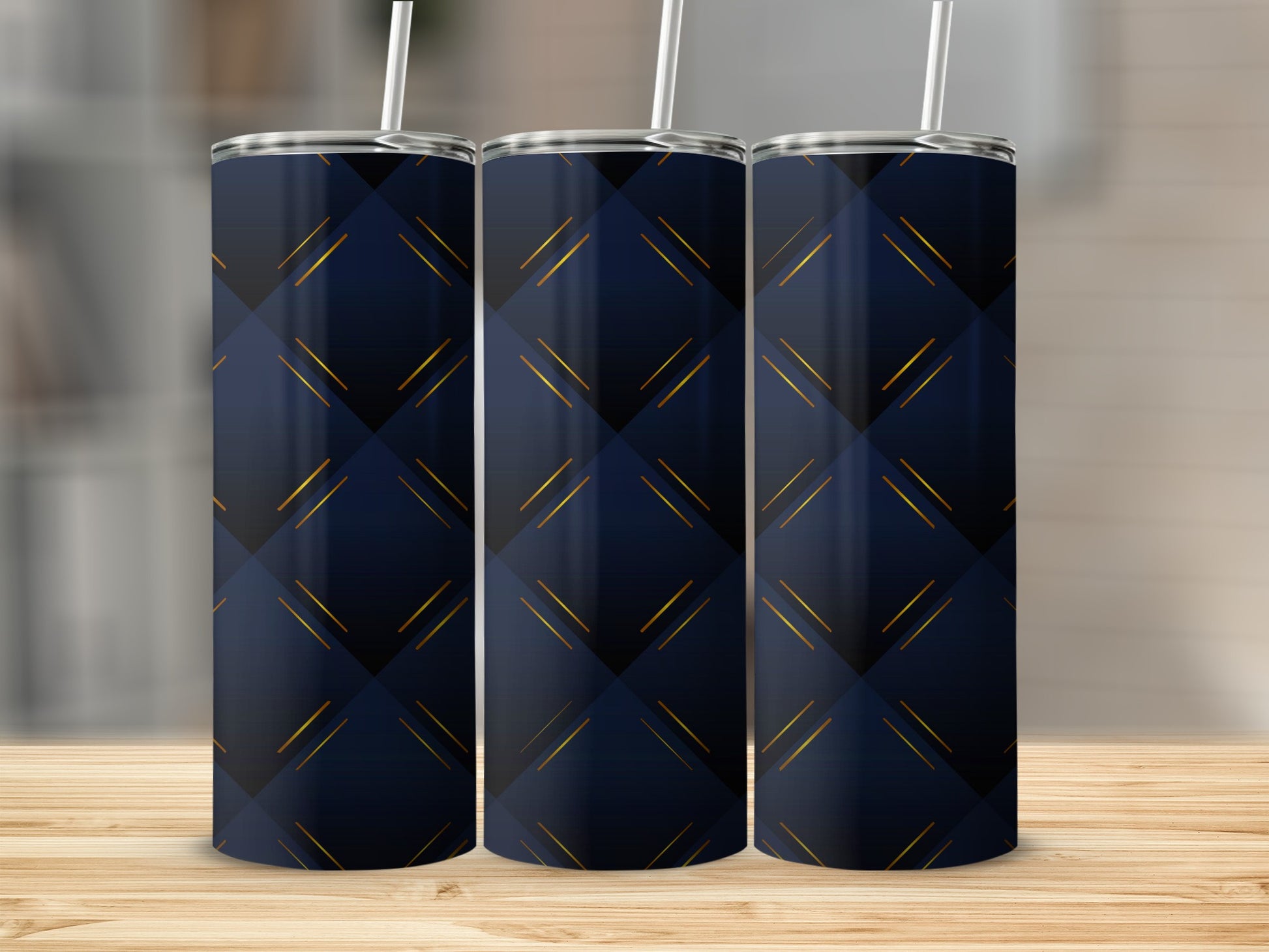 Navy Gold Geometric Diamond Grid Pattern Tumbler product type
