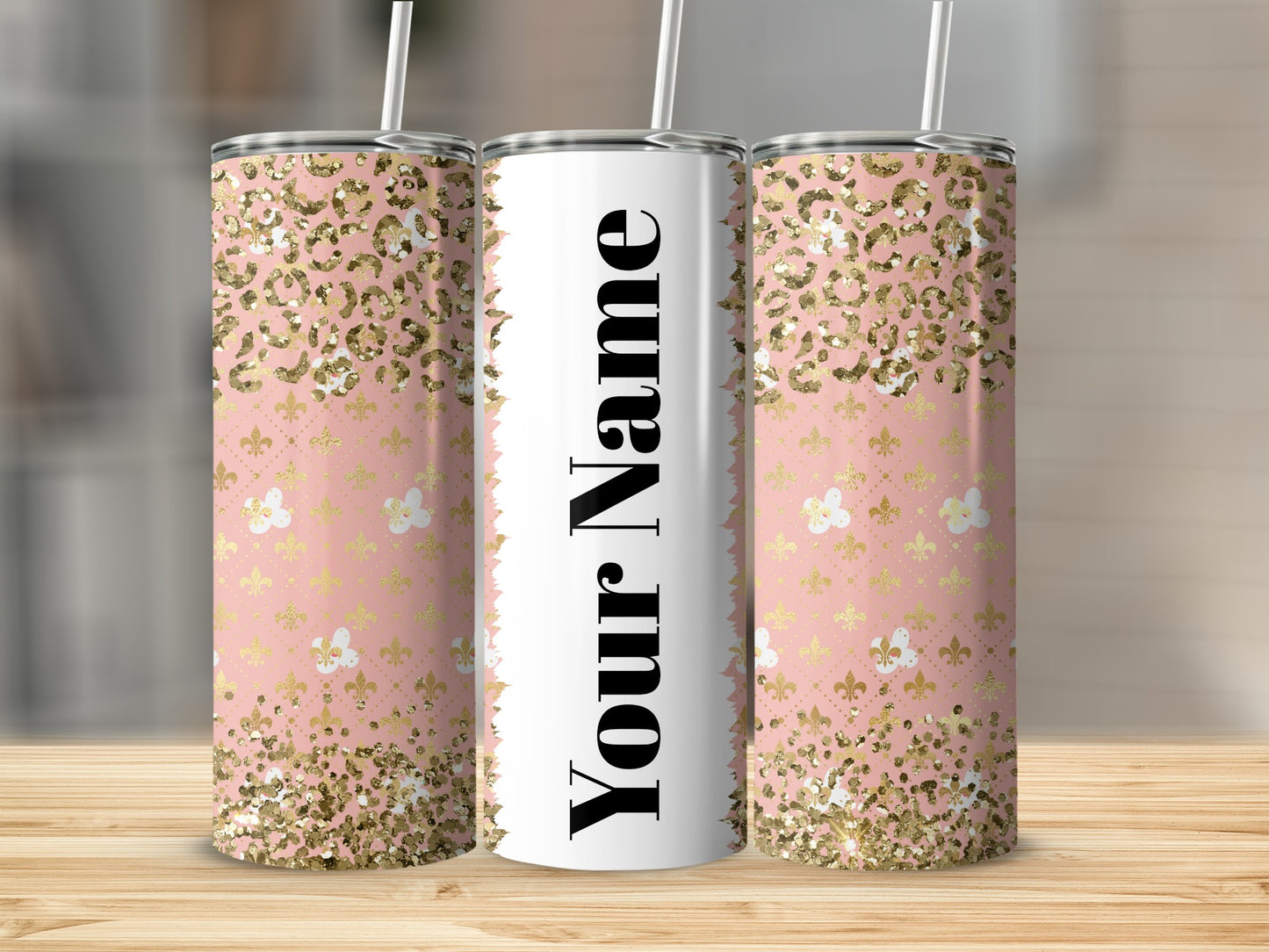 Pink and Gold Personalized Glitter Travel Mug