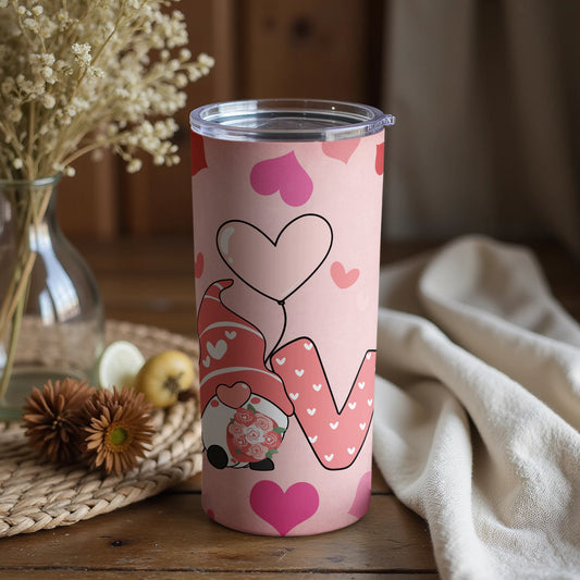 Cute Heart Gnome Design Pink Tumbler for Valentine's