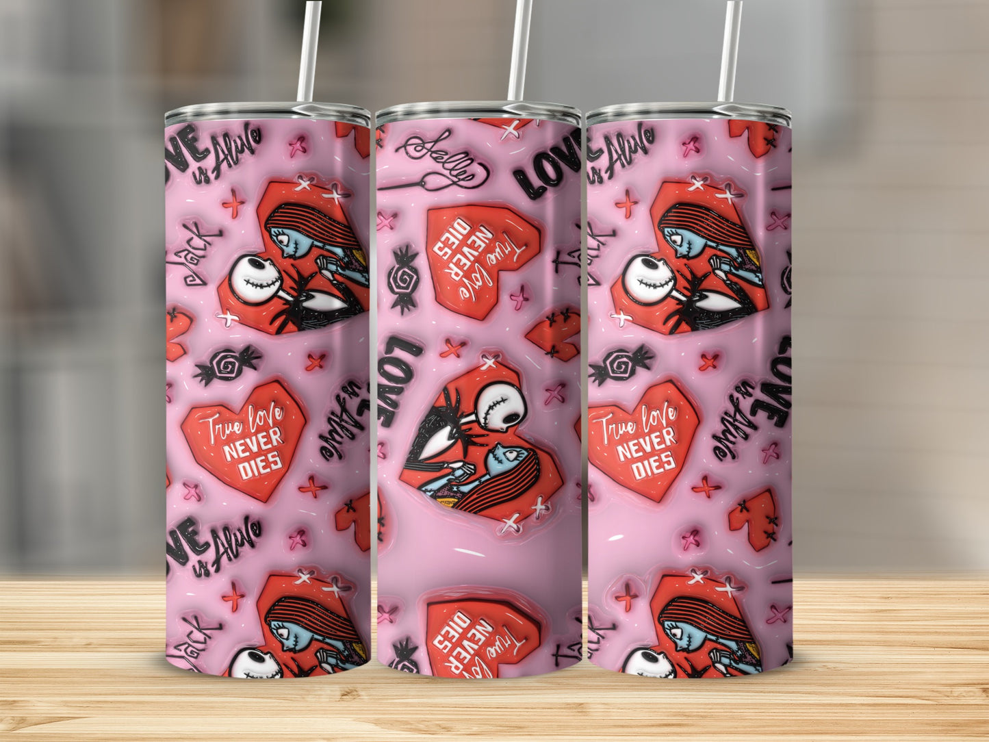 Cartoon Love Never Dies Pink Themed Tumbler Product