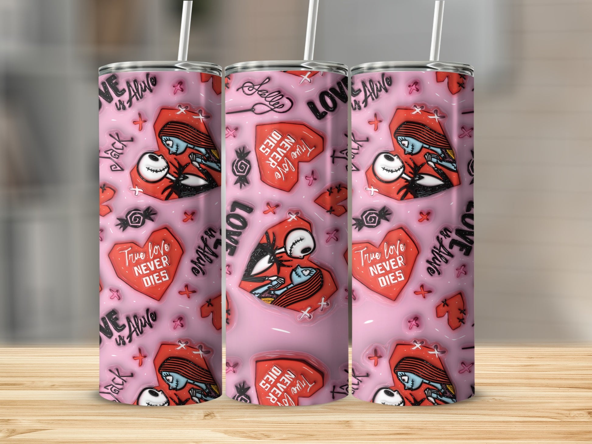 Cartoon Love Never Dies Pink Themed Tumbler Product