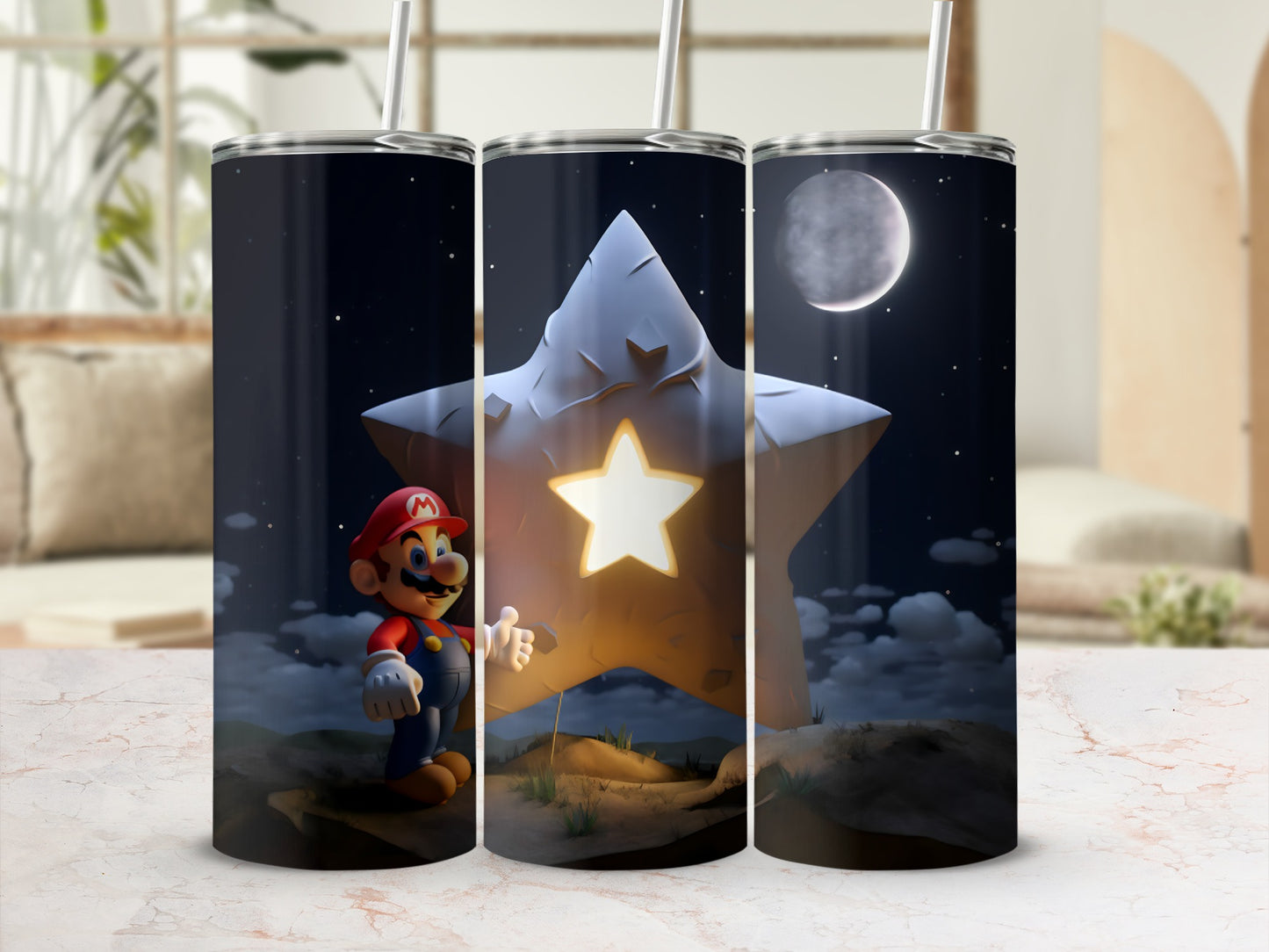Mario with Glowing Star Design Steel Tumbler