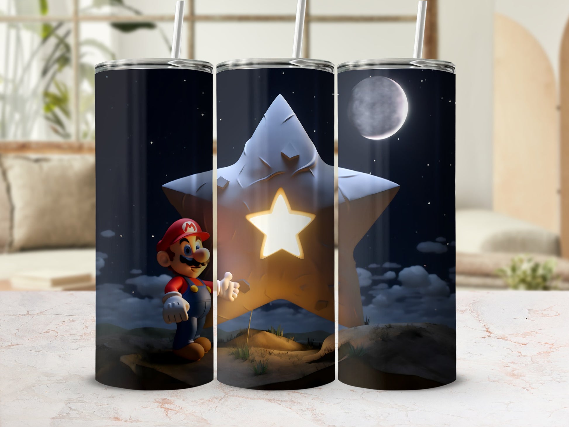 Mario with Glowing Star Design Steel Tumbler