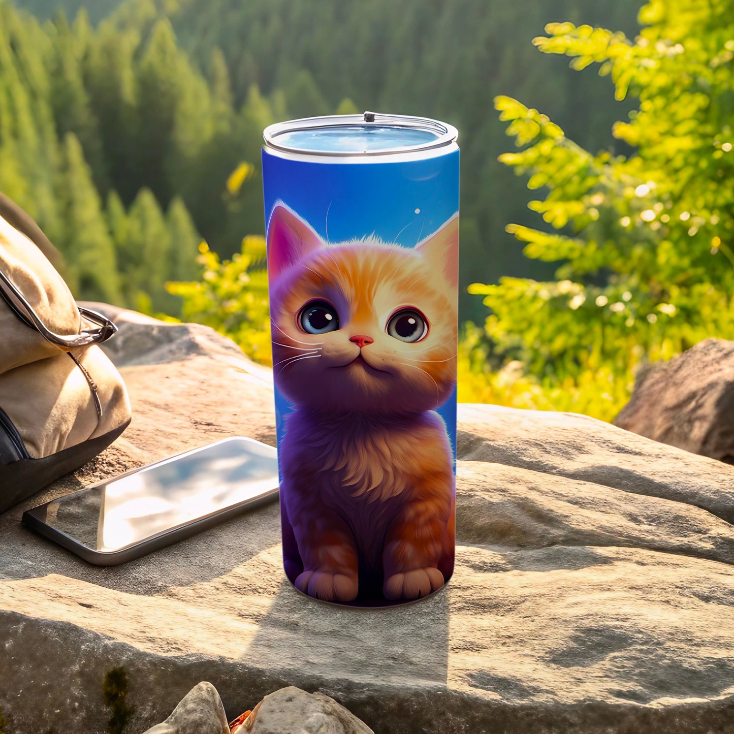 Adorable Kitten Design Blue Background Tumbler product type