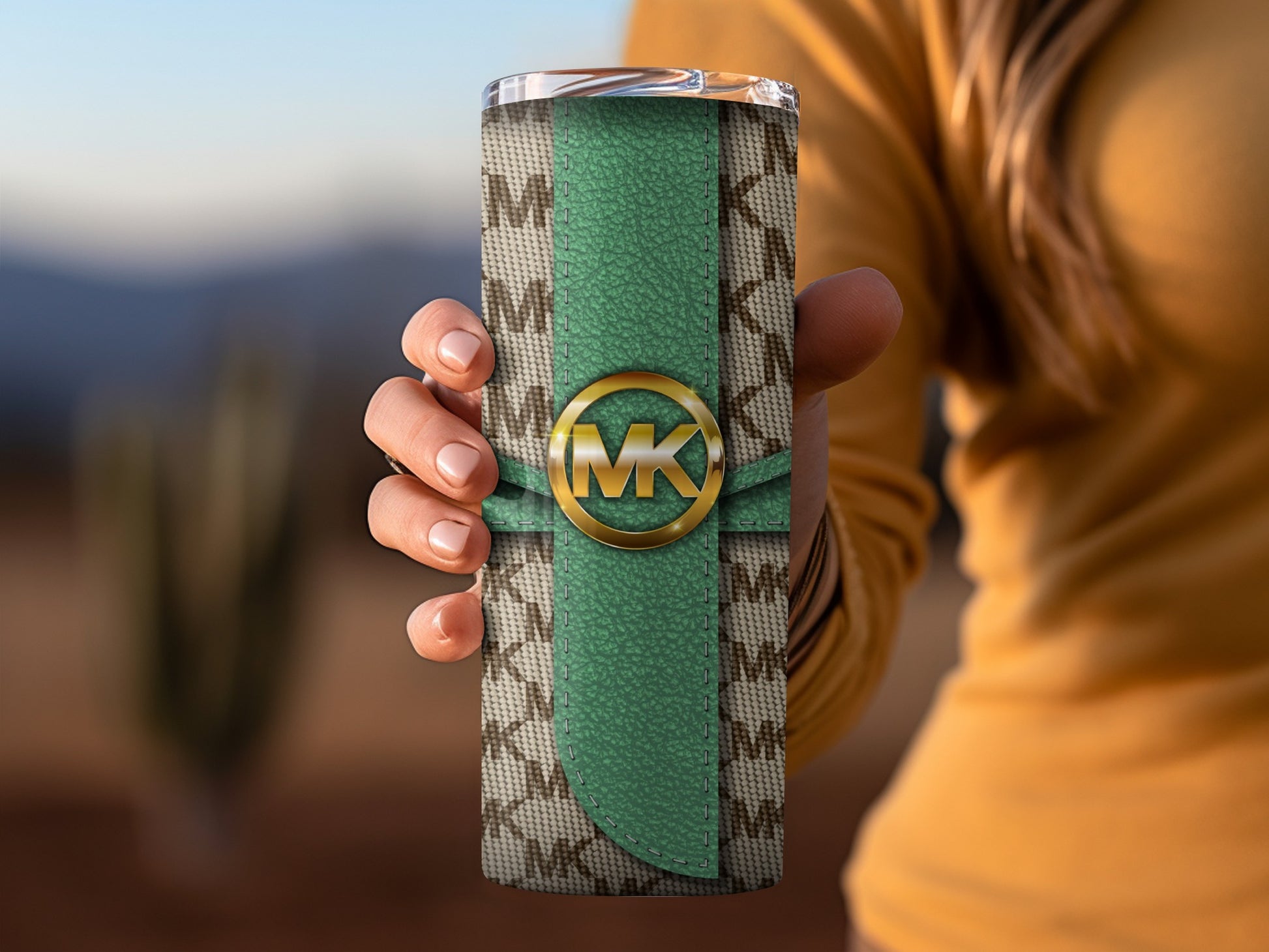Stylish Green and Gold MK Logo Insulated Tumbler