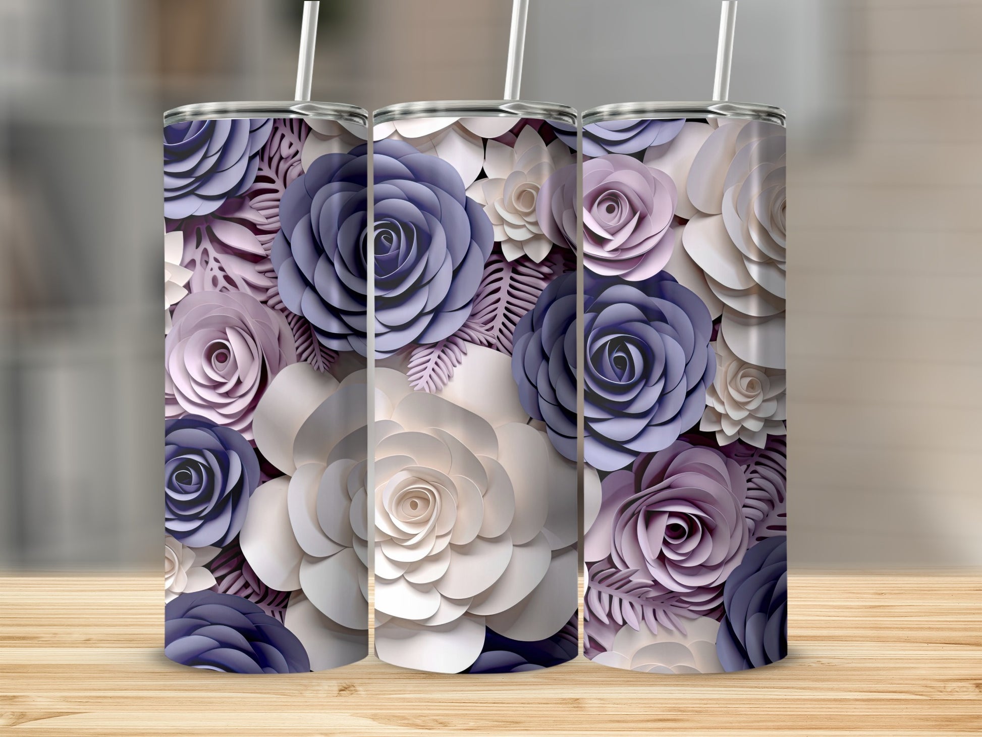 Elegant Floral Pattern Tumbler with Purple and White Flowers