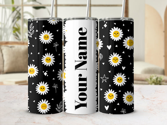 Personalized Flower Pattern Tumbler with Smiling Faces