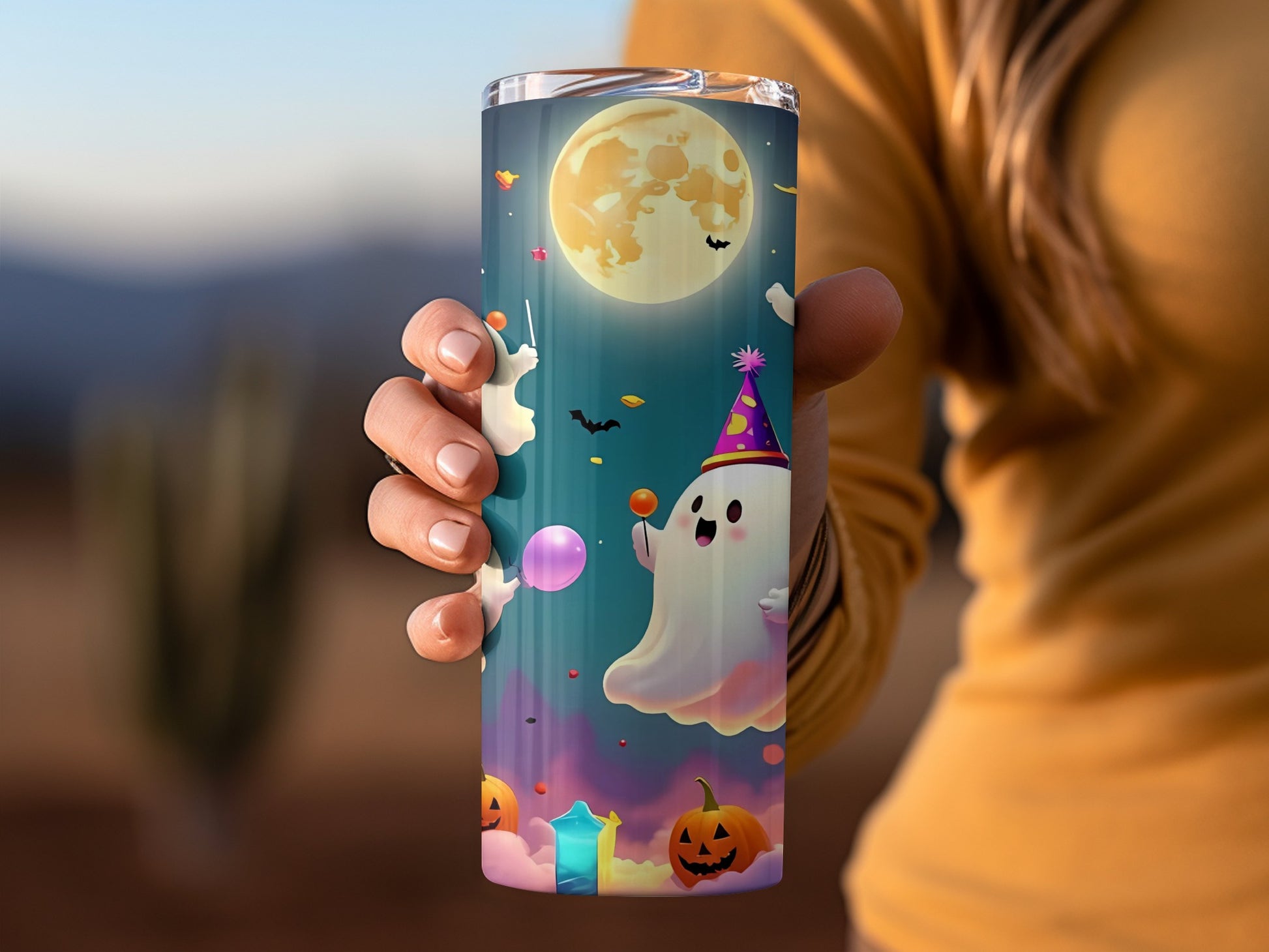 Cute Halloween Ghost and Pumpkin Design Tumbler