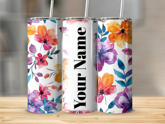 Personalized Floral Design Tumbler with Your Name
