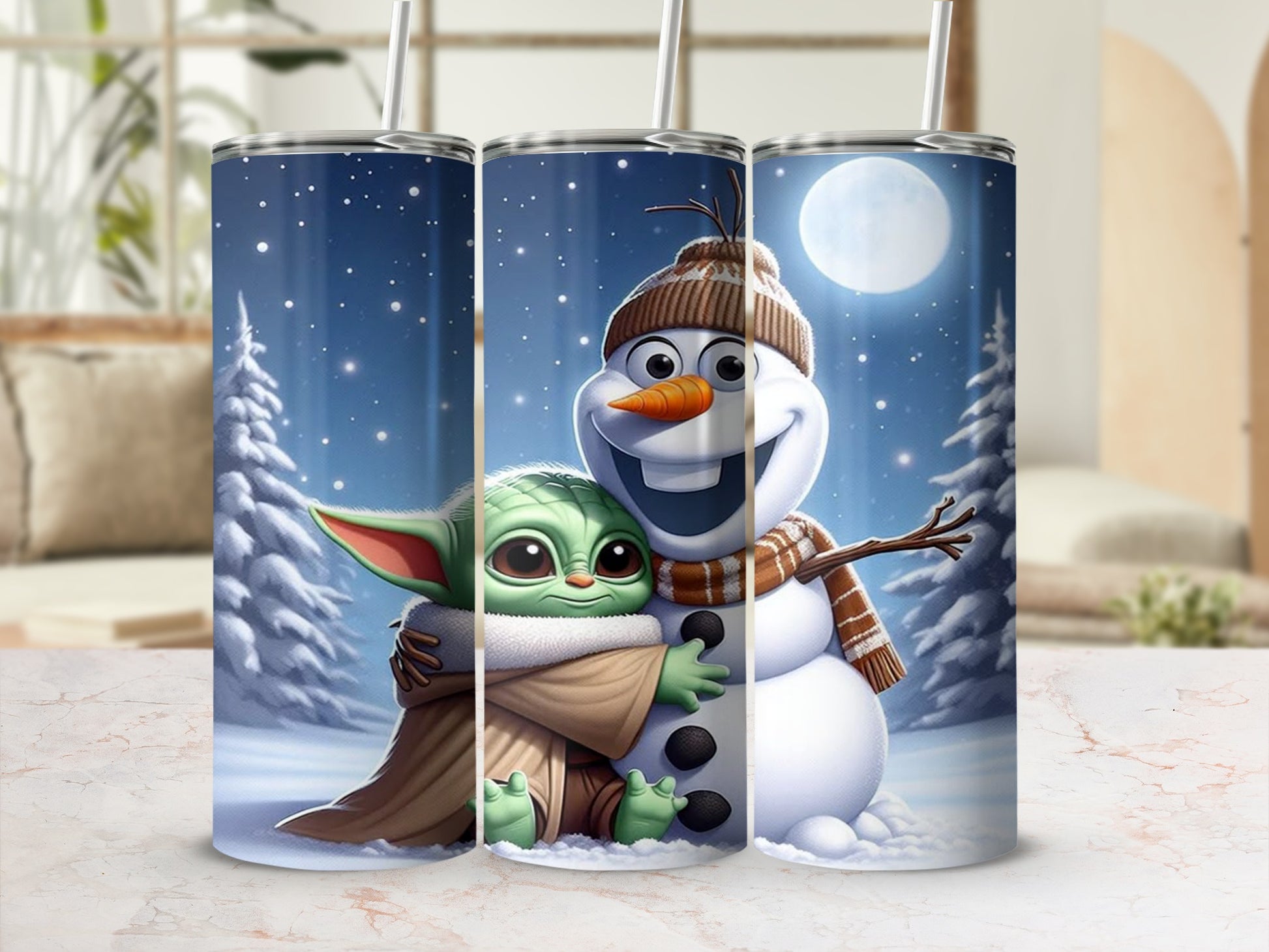 Snowy Forest Scene with Cute Characters Tumbler Cup