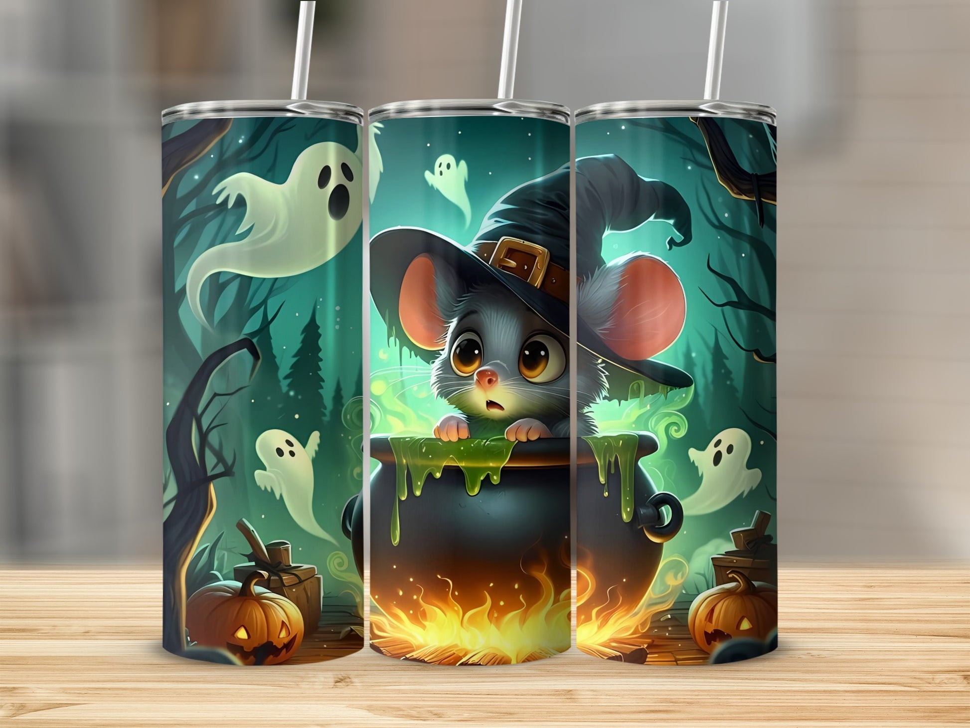 Halloween Cute Witch Mouse and Ghosts Tumbler
