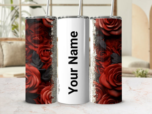 Personalized Red Rose Design Insulated Tumbler Cup