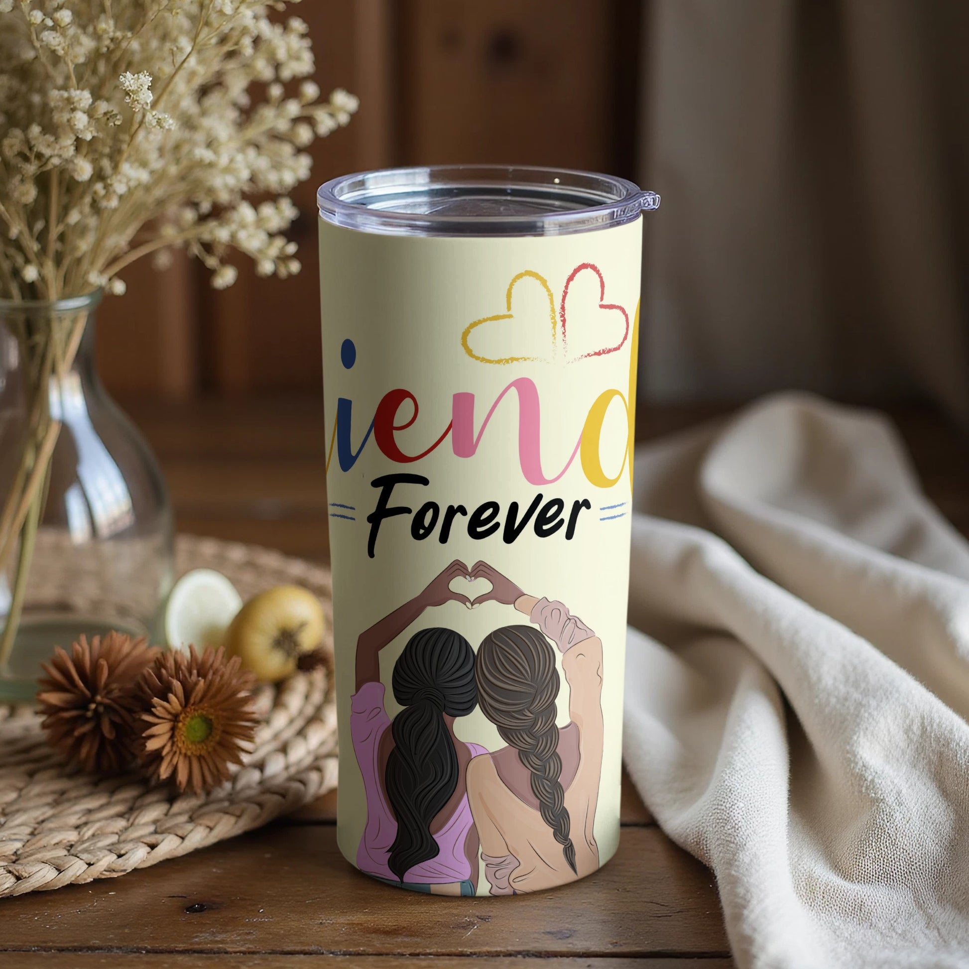 Friends Forever Tumbler with Colorful Heart Design