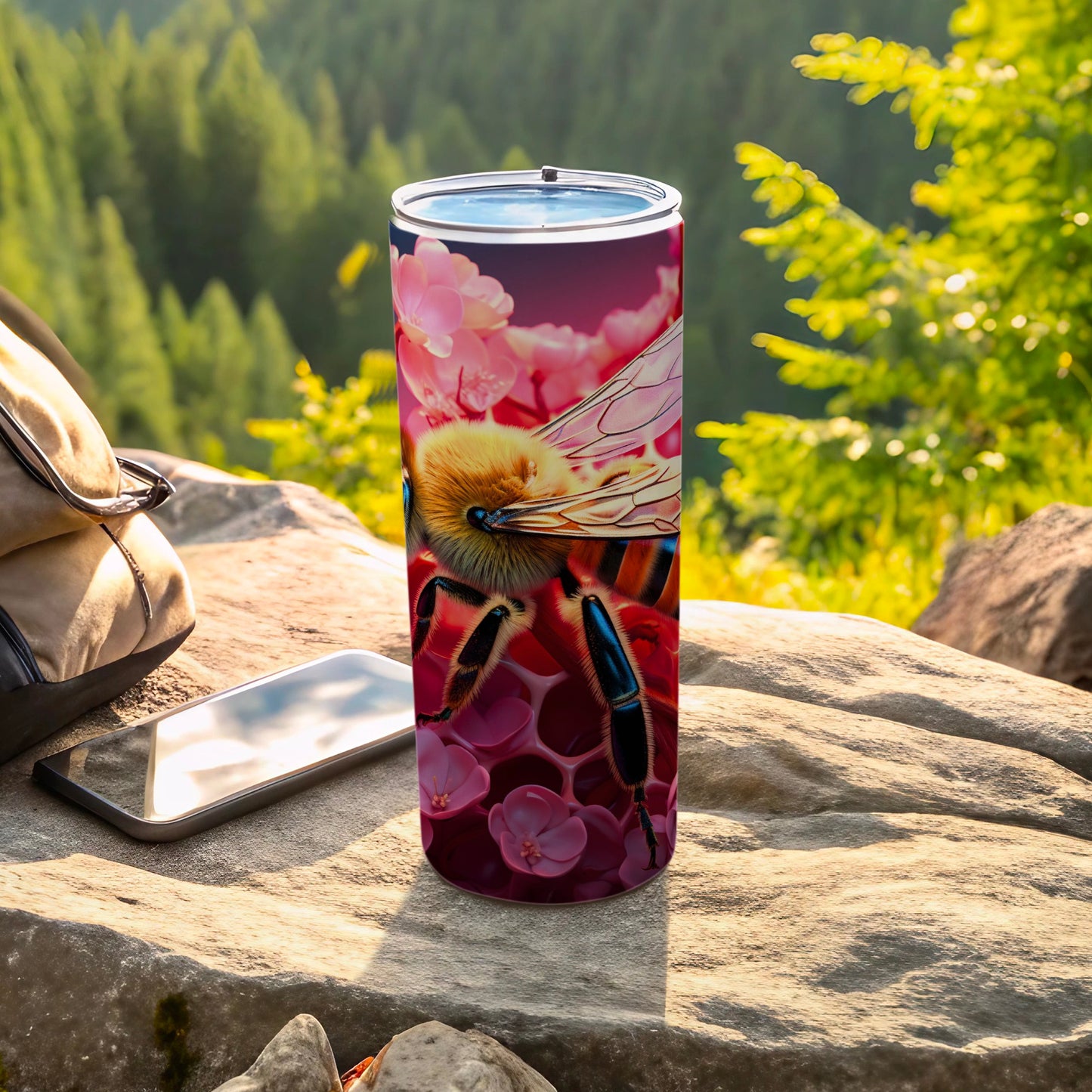 Majestic Bee Pink Floral Honeycomb Pattern Tumbler product type