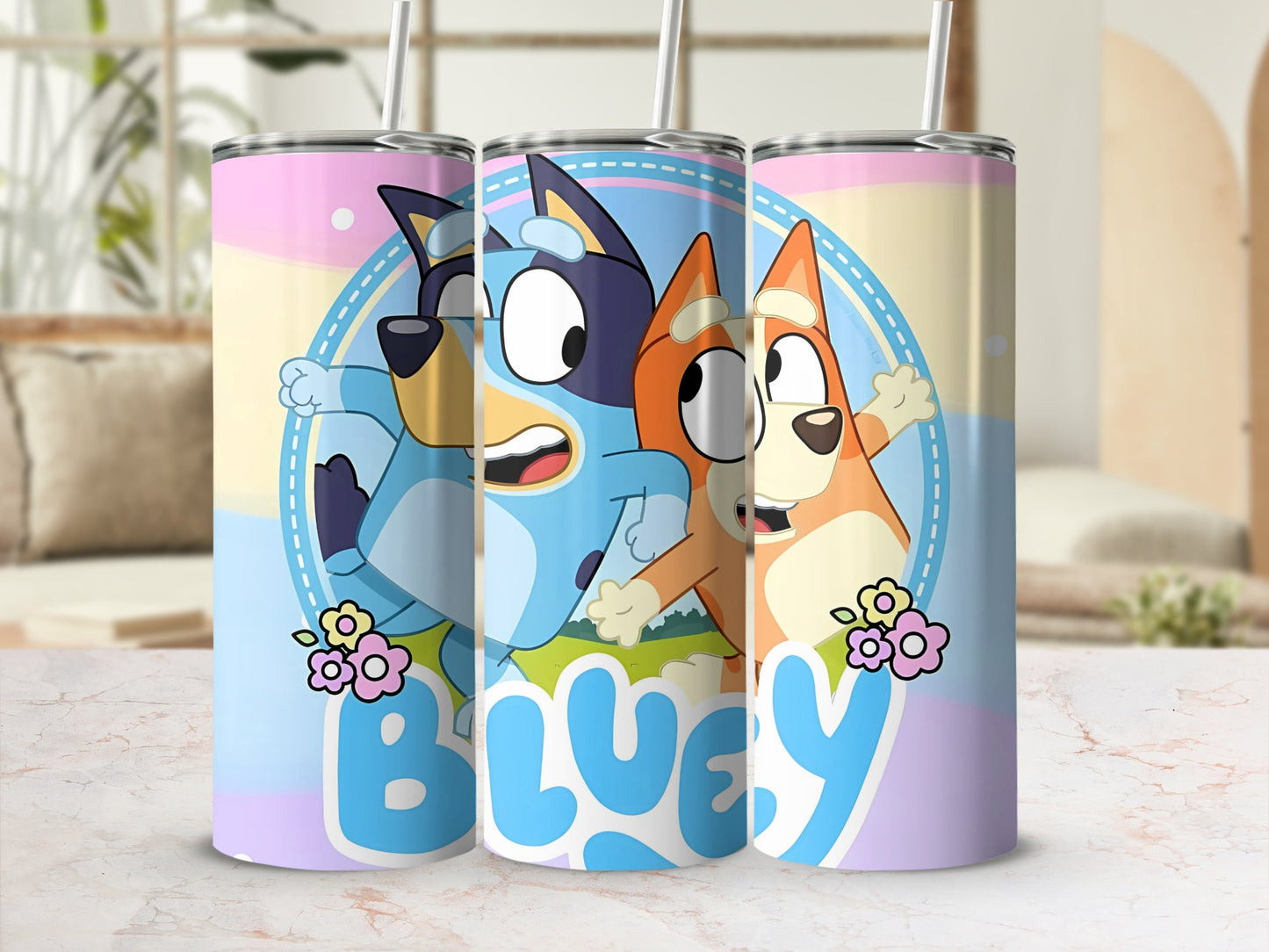 Bluey Cartoon Character Kids Tumbler with Straw
