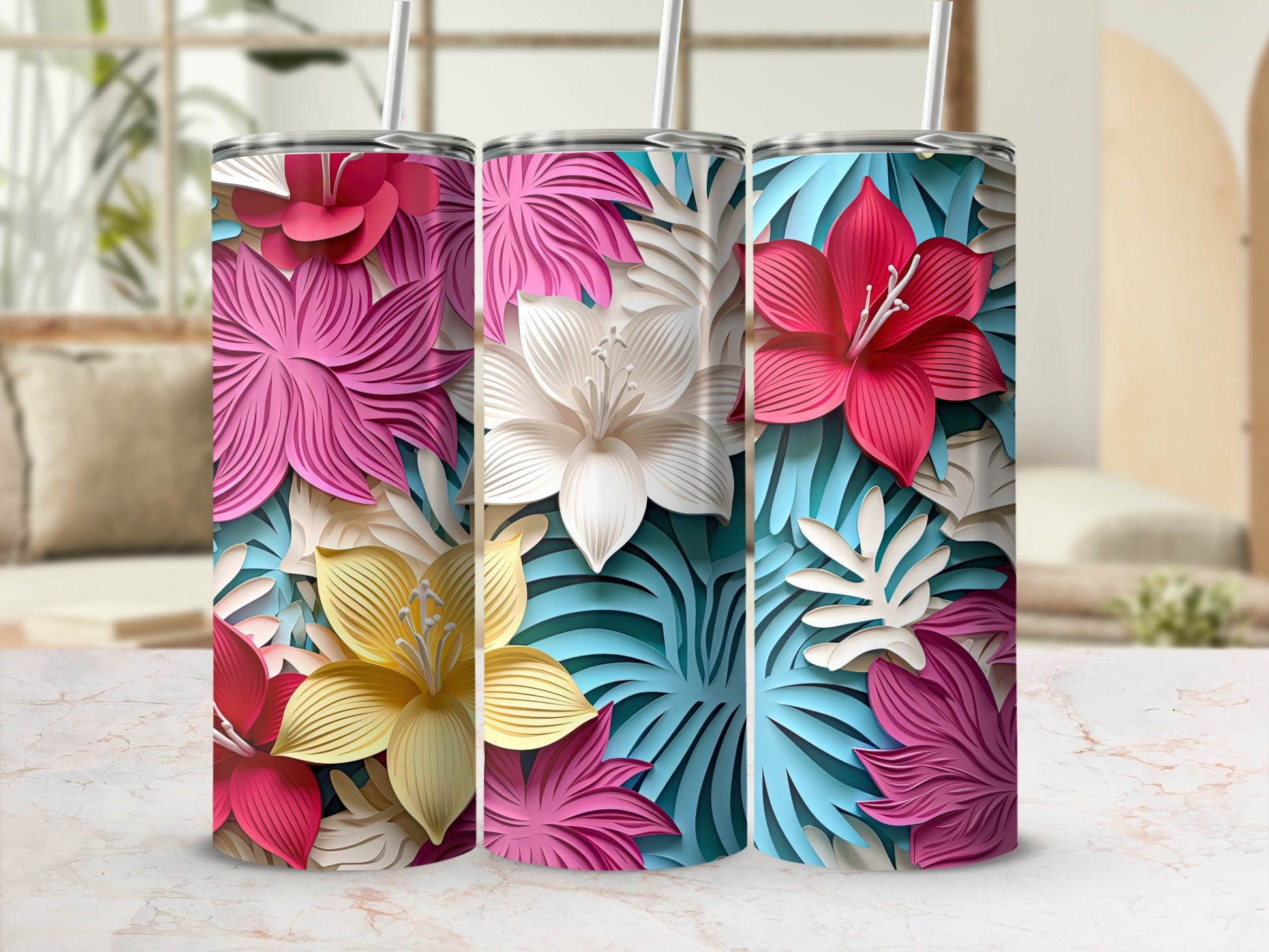 Floral Pattern Insulated Tumblers for Stylish Hydration
