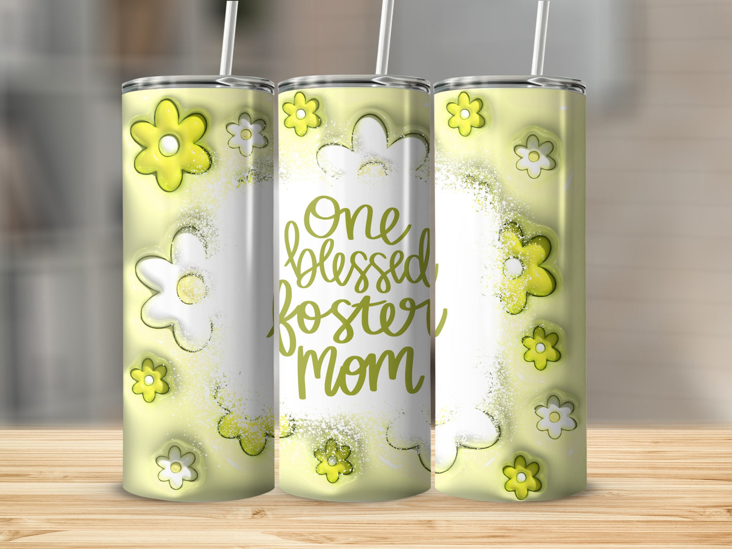 One Blessed Foster Mom Floral Design Tumbler