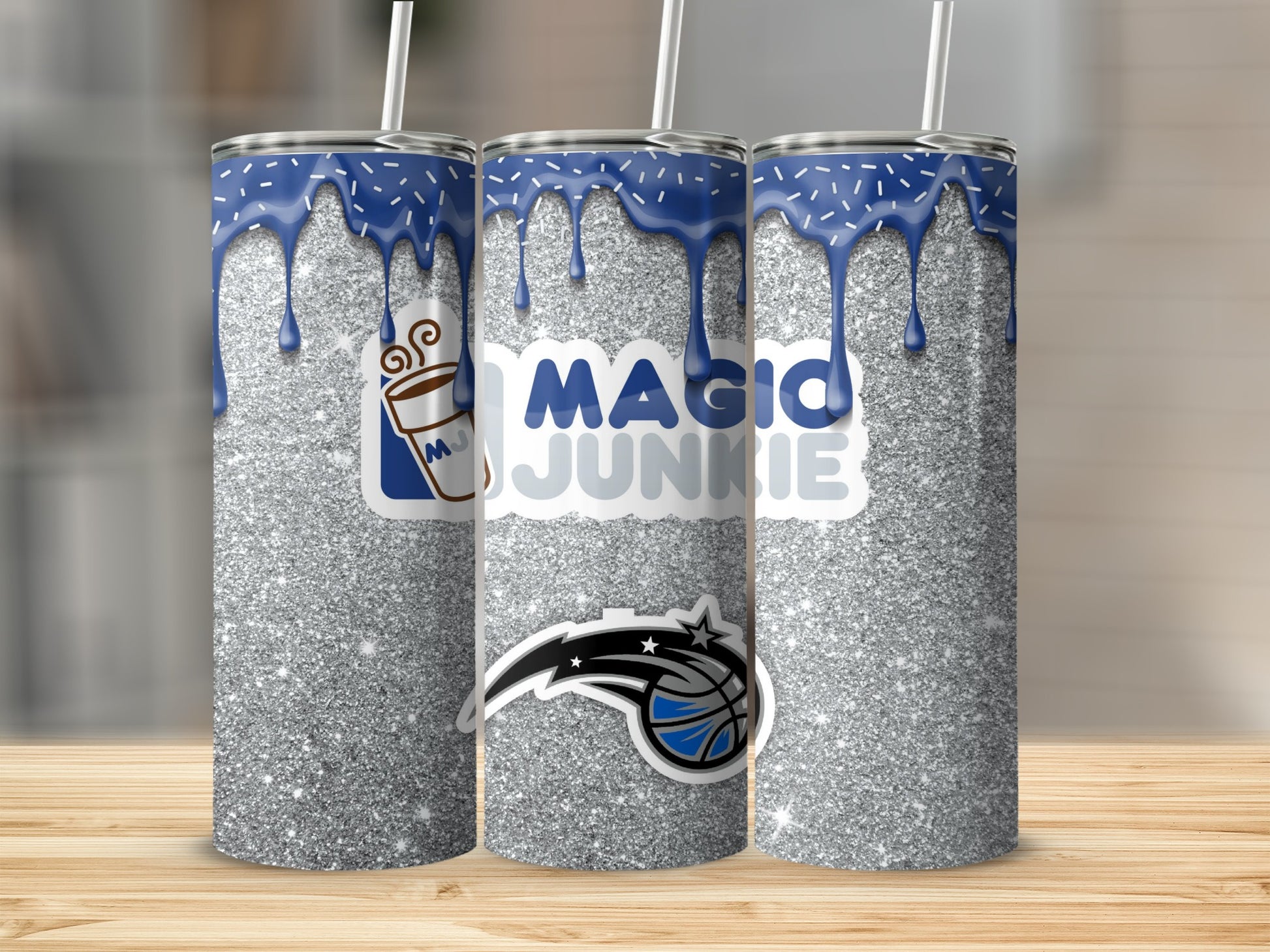 Magic Junkie Glitter Design Tumbler with Blue Drip