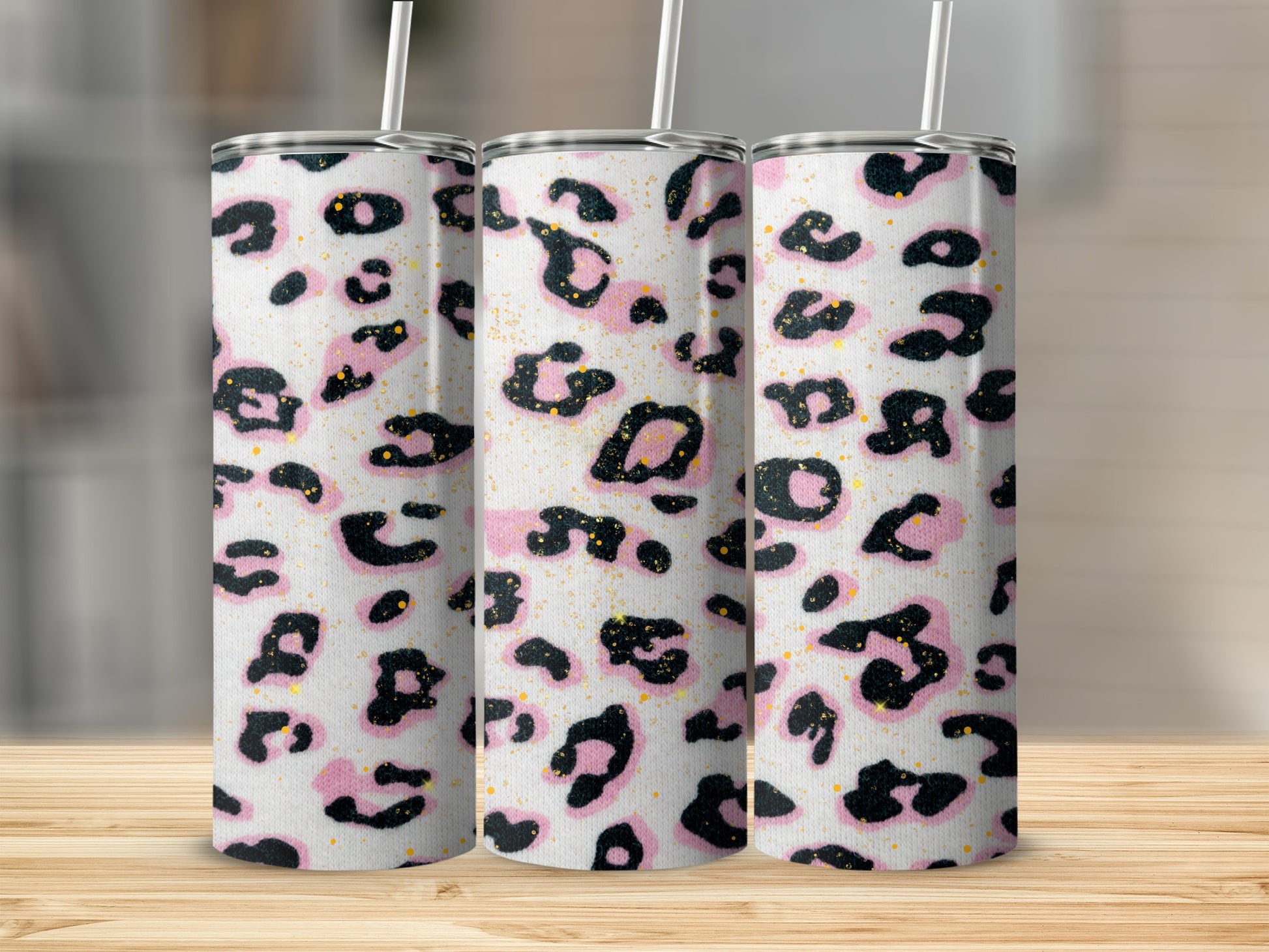 Pink and Black Leopard Print Design Tumbler