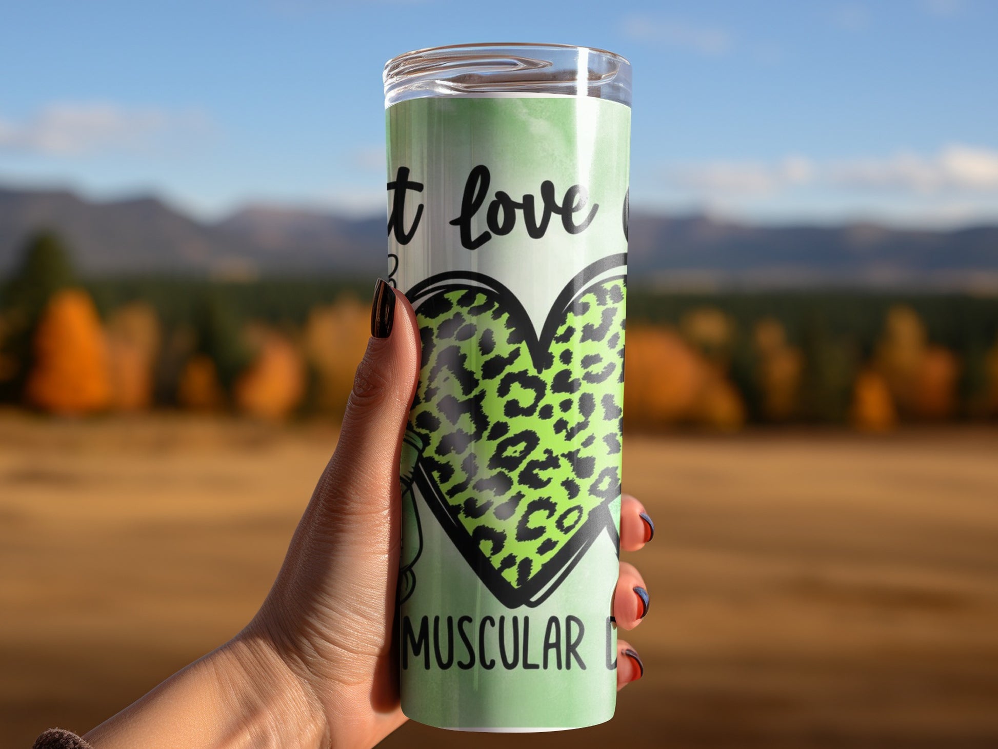 Just Love Green Leopard Heart Design Tumbler