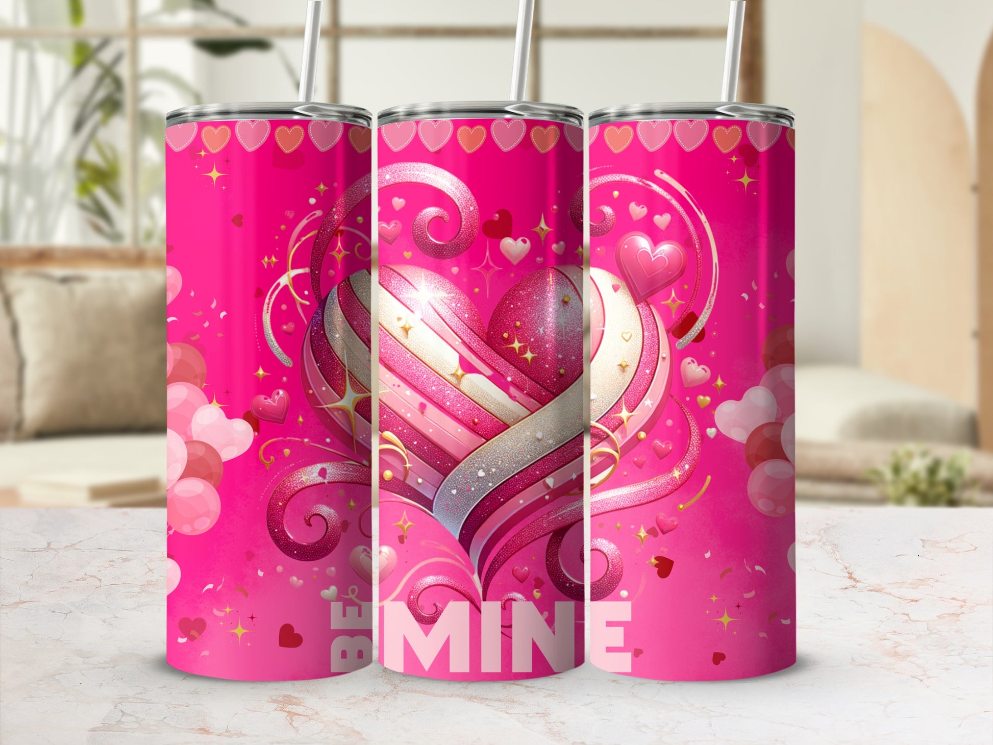 Heart Design Be Mine Pink Valentine's Day Tumbler