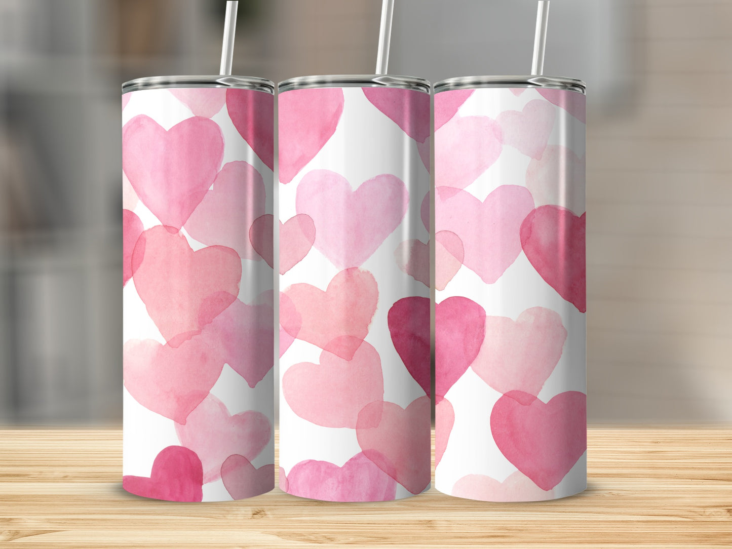 Pink and White Heart Pattern Tumbler Custom Design